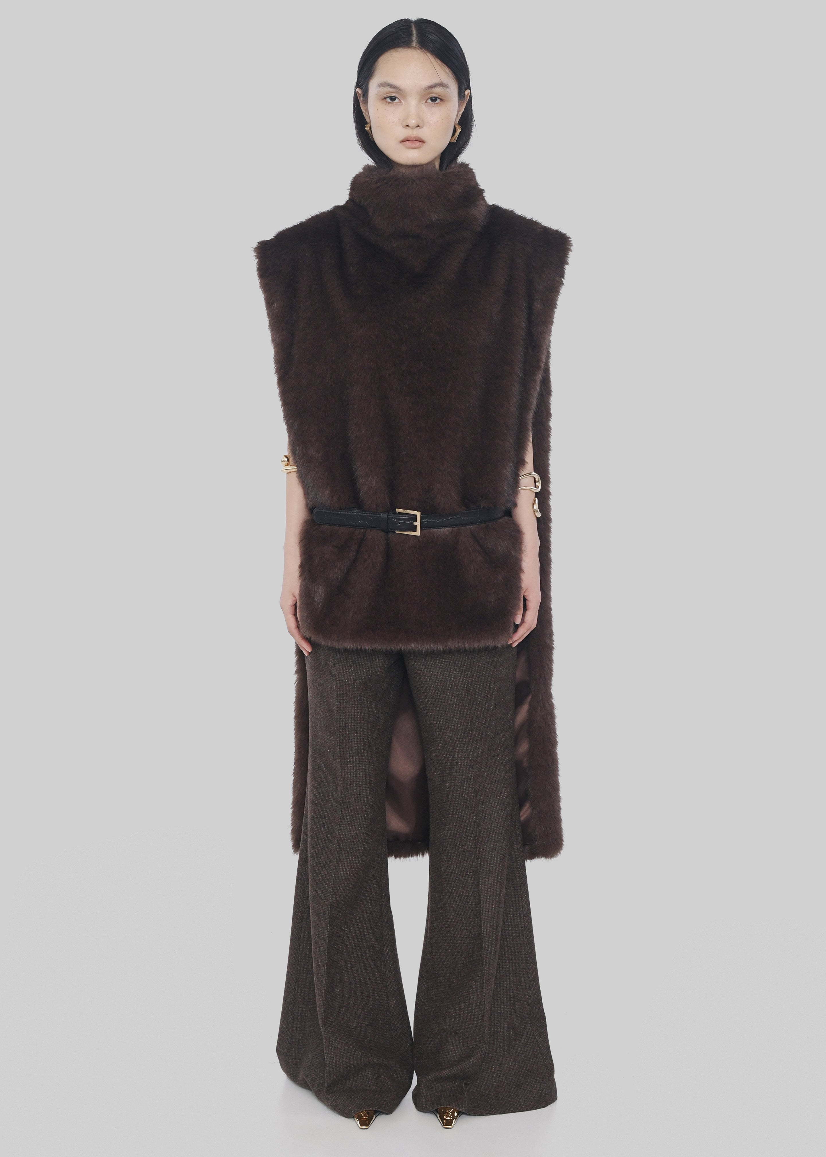 Corvara Faux Fur Vest - Brown - 10