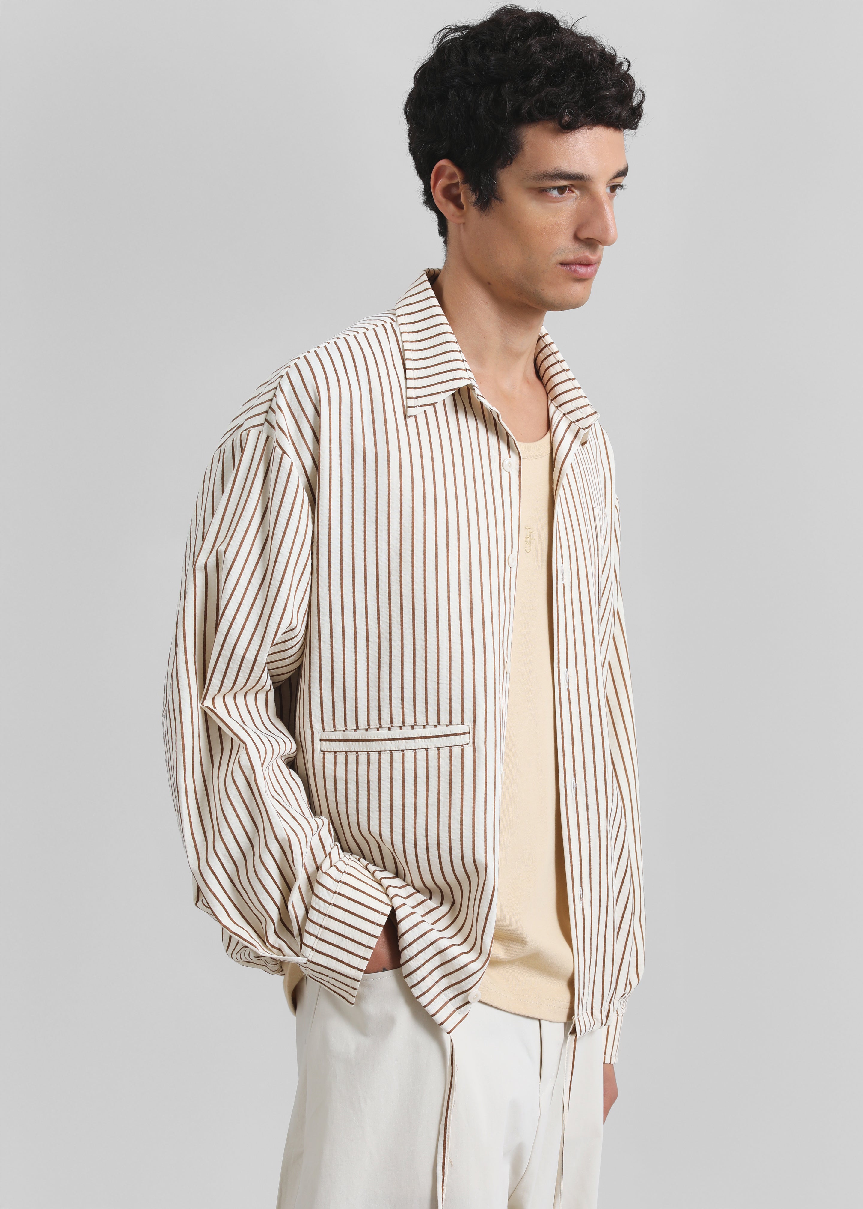 Corwin Shirt Jacket - Beige/Brown Stripe - 4