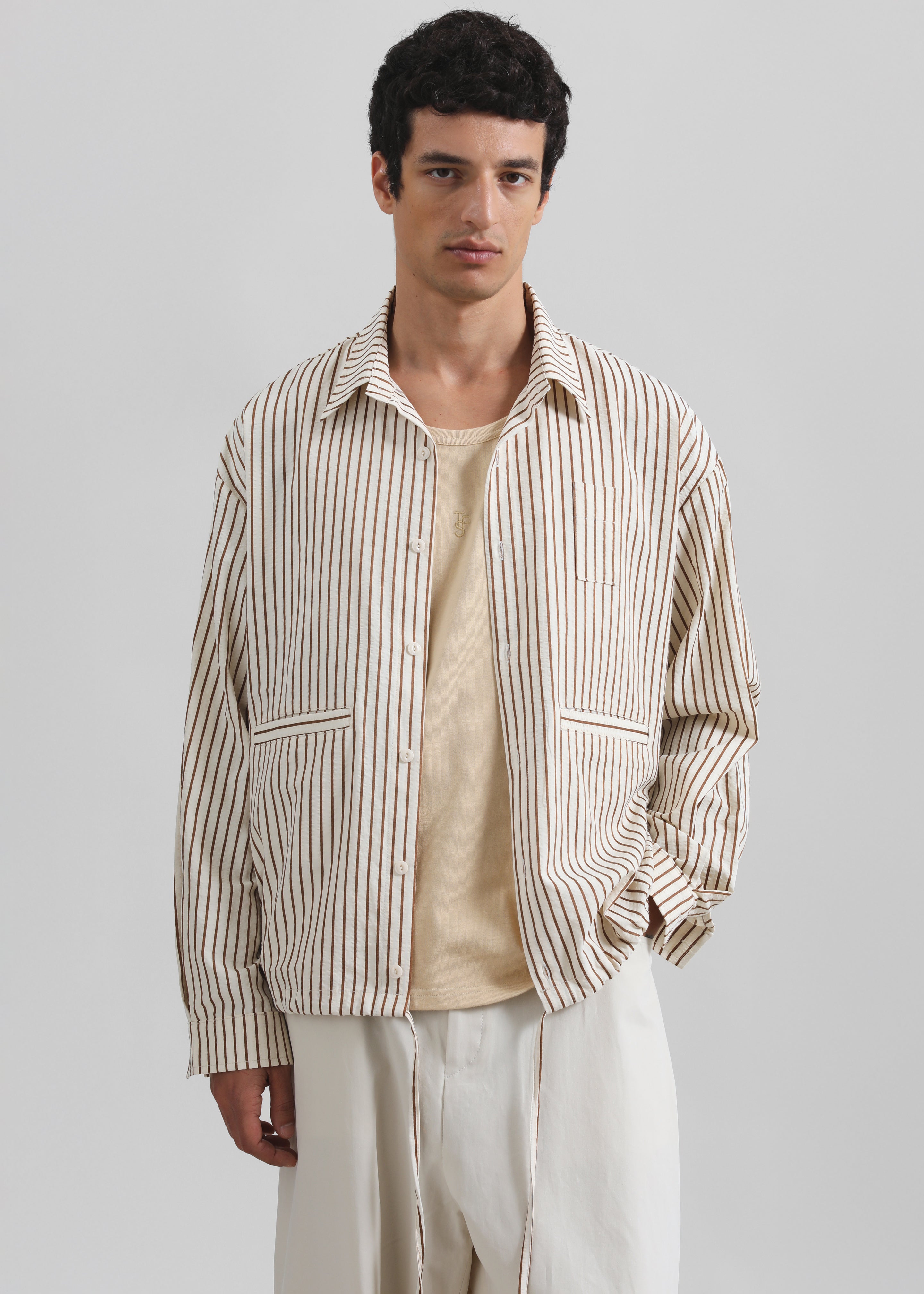 Corwin Shirt Jacket - Beige/Brown Stripe - 1