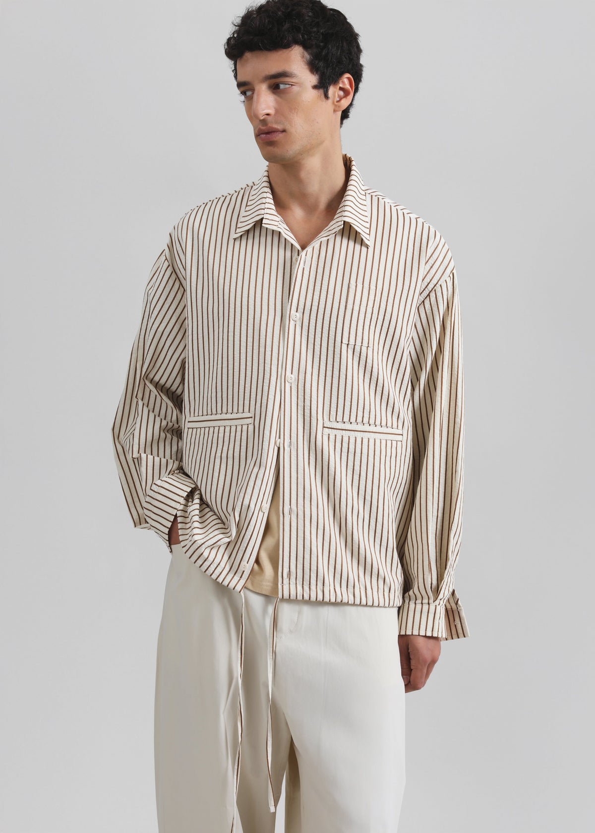 Corwin Shirt Jacket - Beige/Brown Stripe - 5