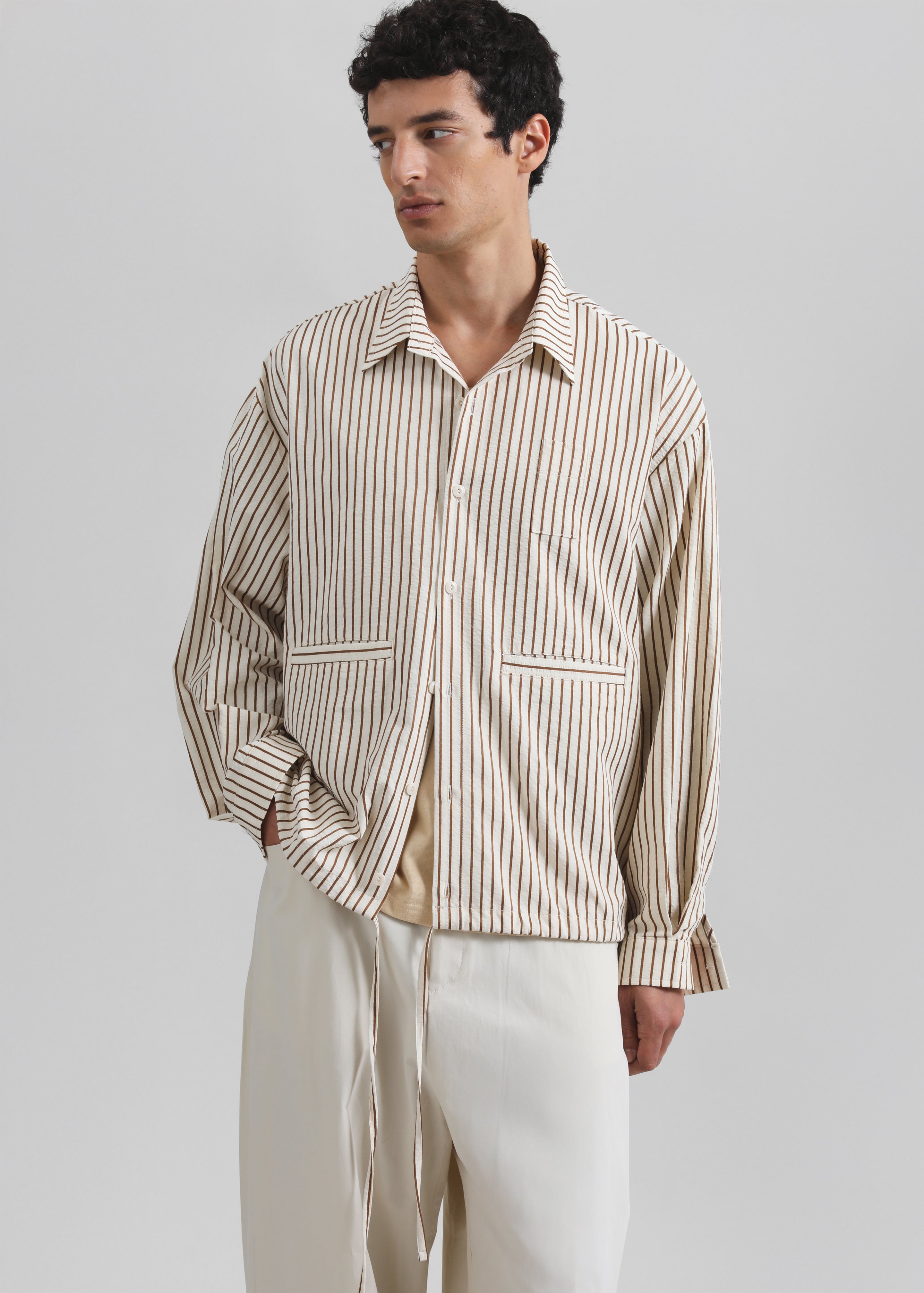 Corwin Shirt Jacket - Beige/Brown Stripe - 5