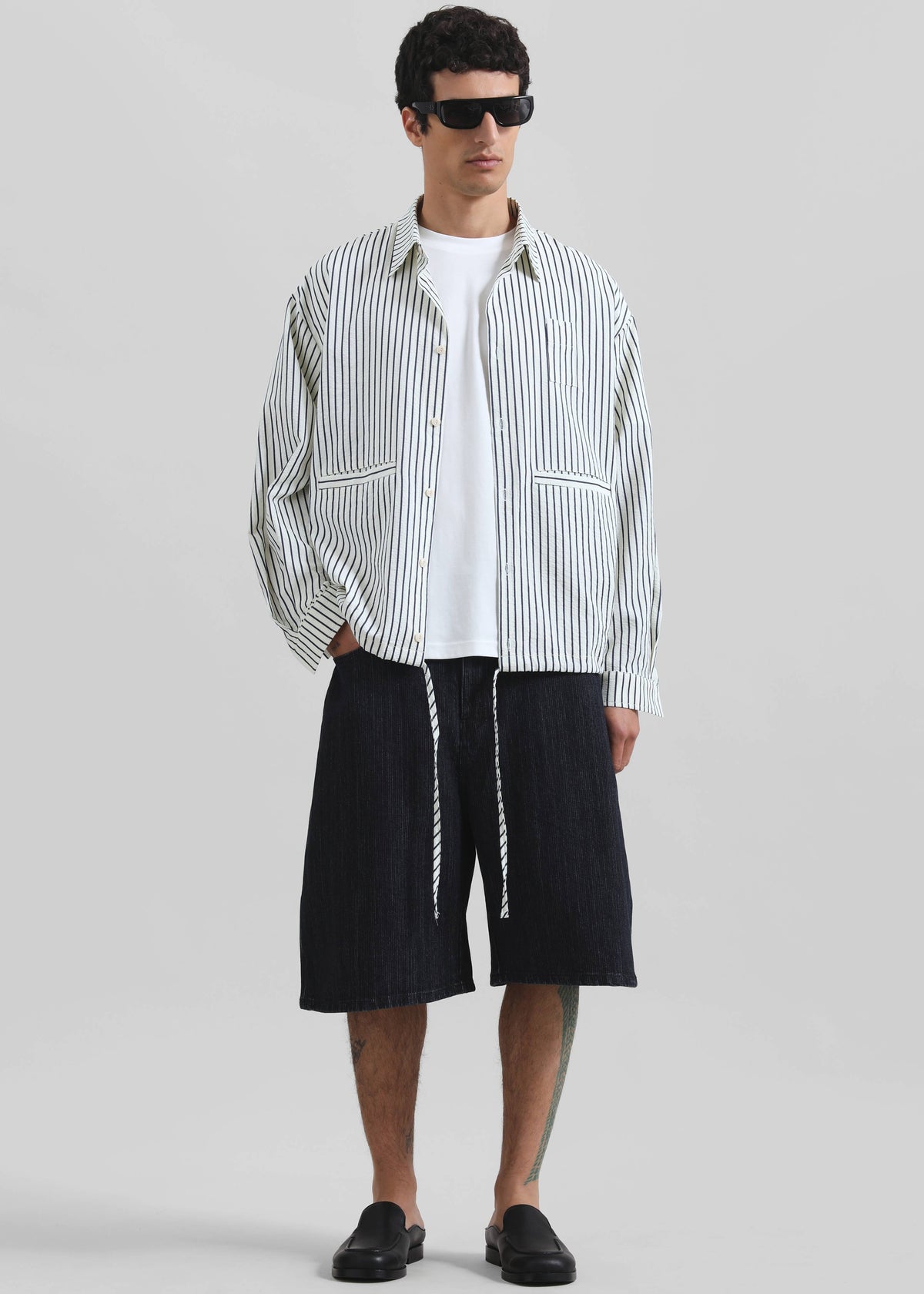 Corwin Shirt Jacket - White/Navy Stripe - 1