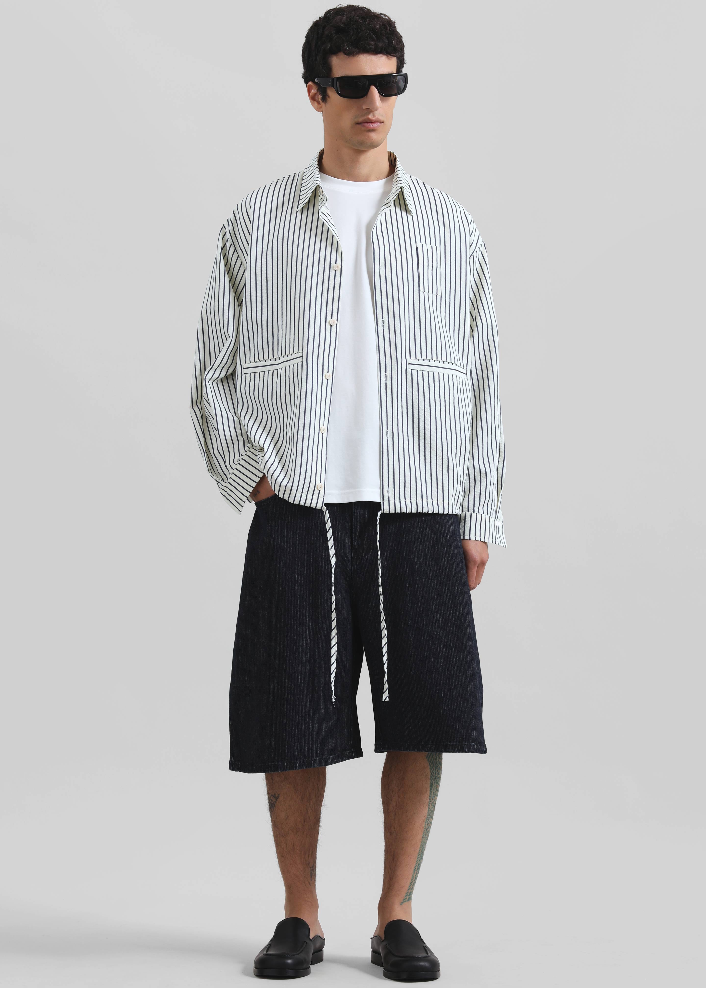 Corwin Shirt Jacket - White/Navy Stripe - 1