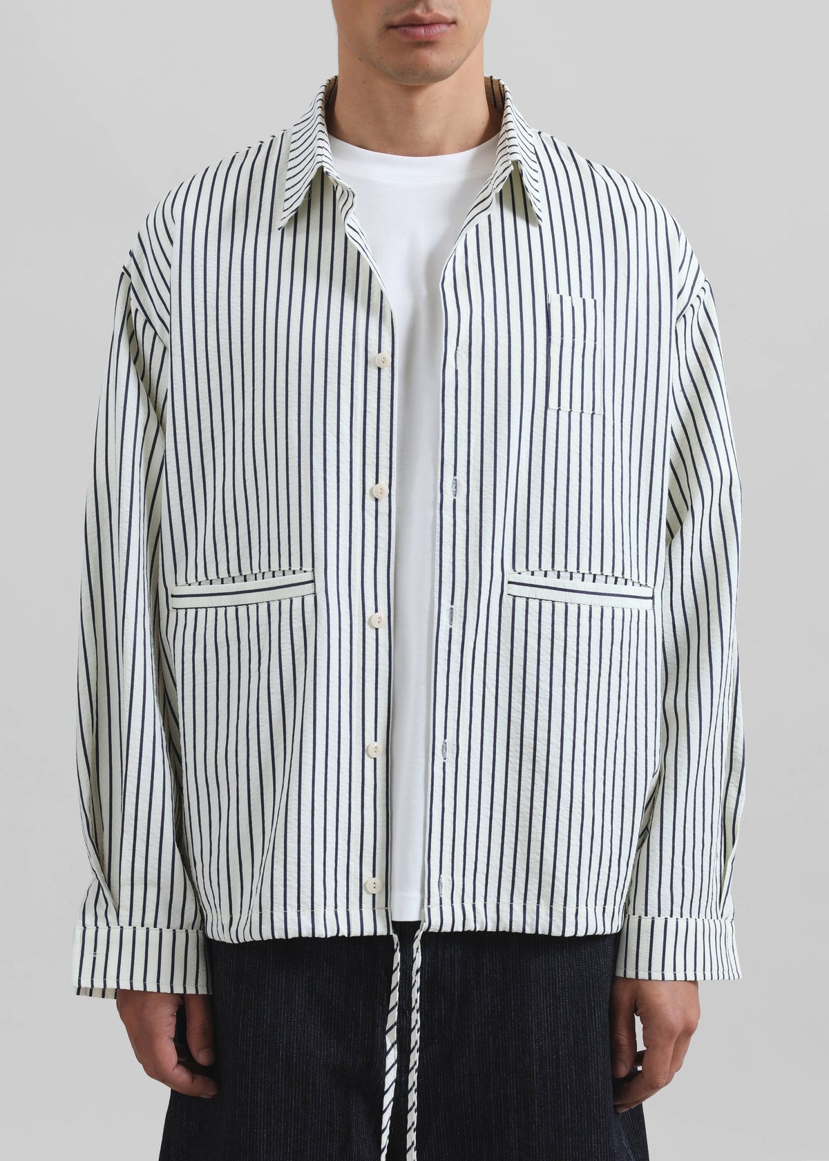 Corwin Shirt Jacket - White/Navy Stripe - 3
