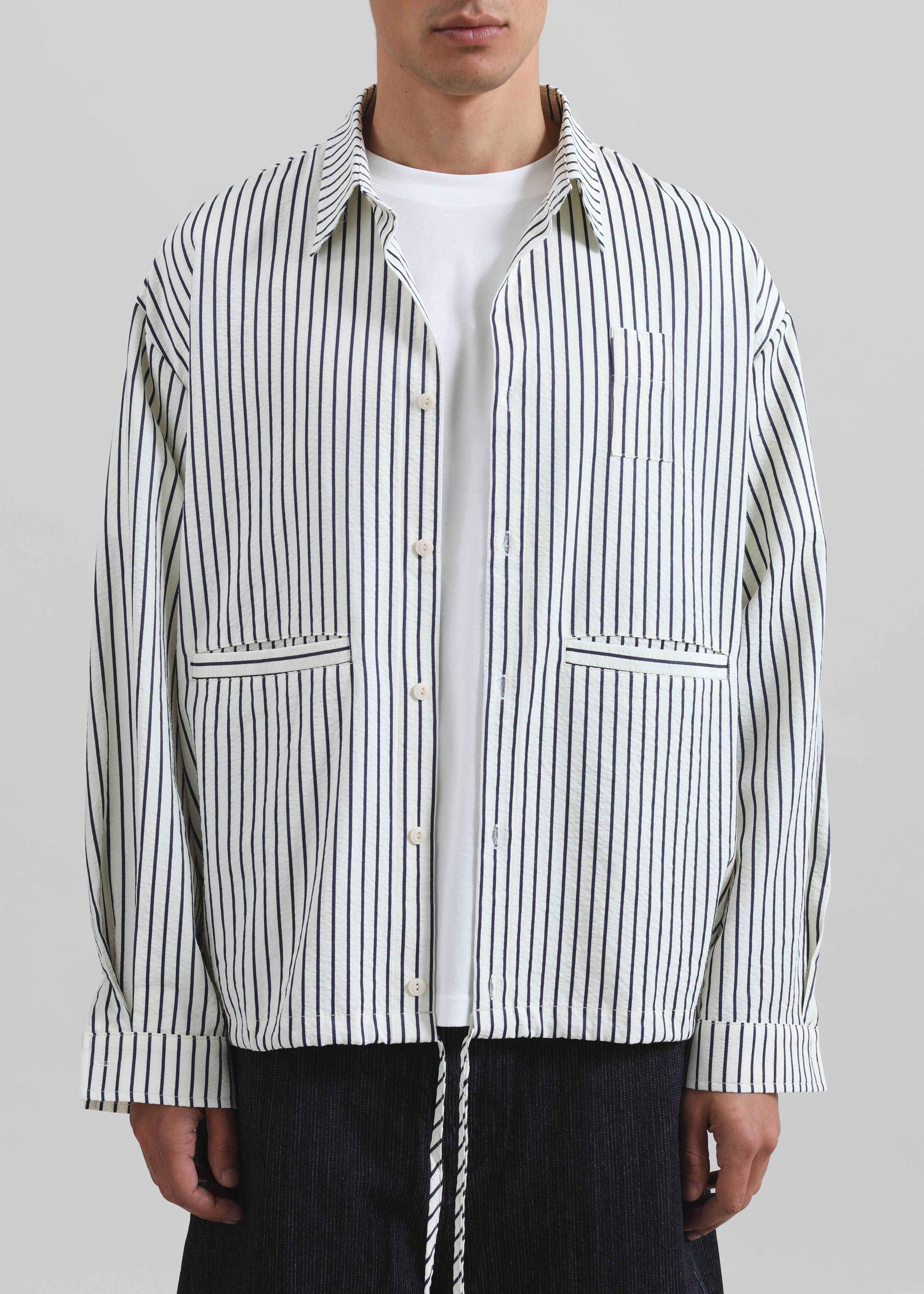 Corwin Shirt Jacket - White/Navy Stripe - 3