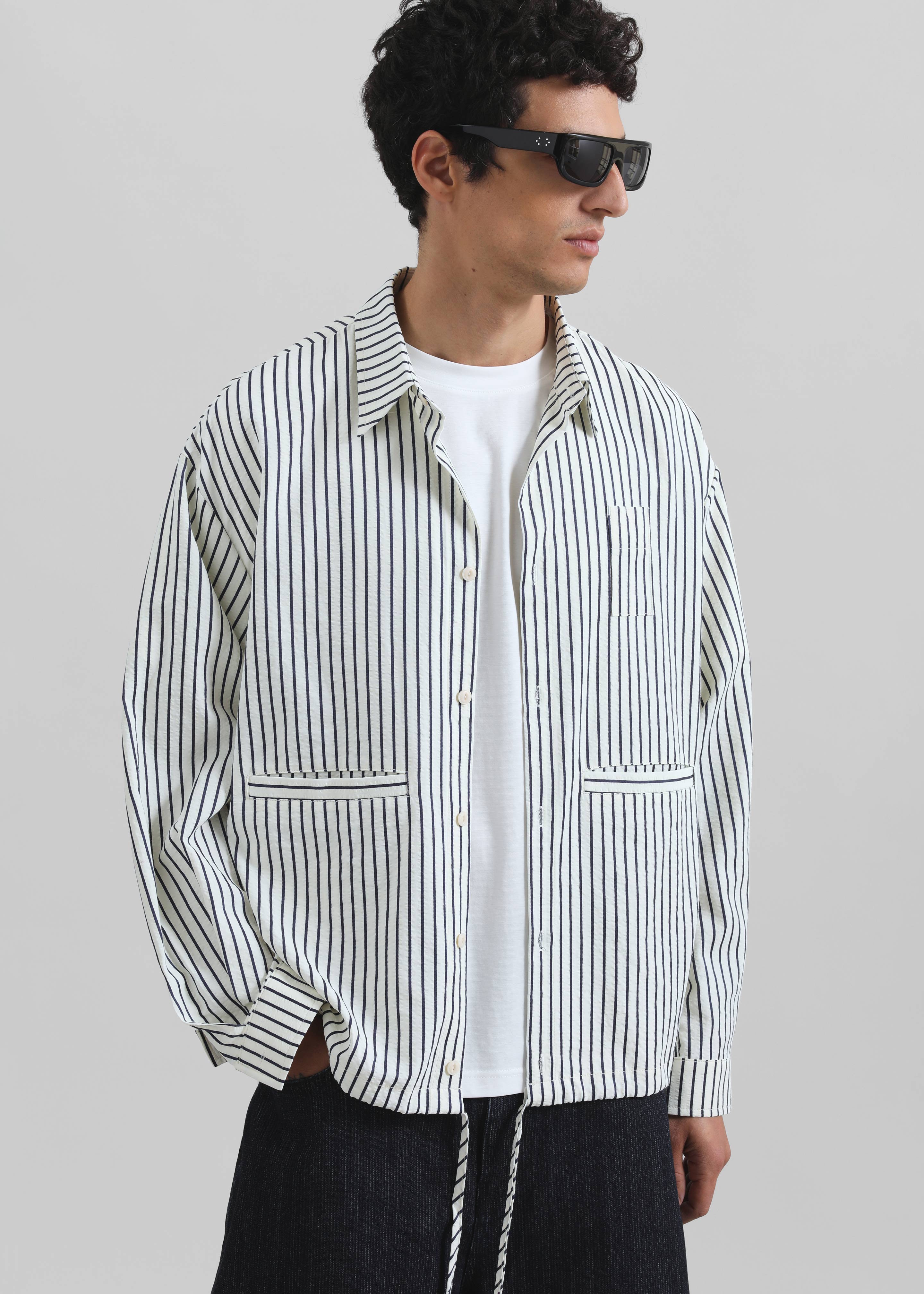 Corwin Shirt Jacket - White/Navy Stripe - 2
