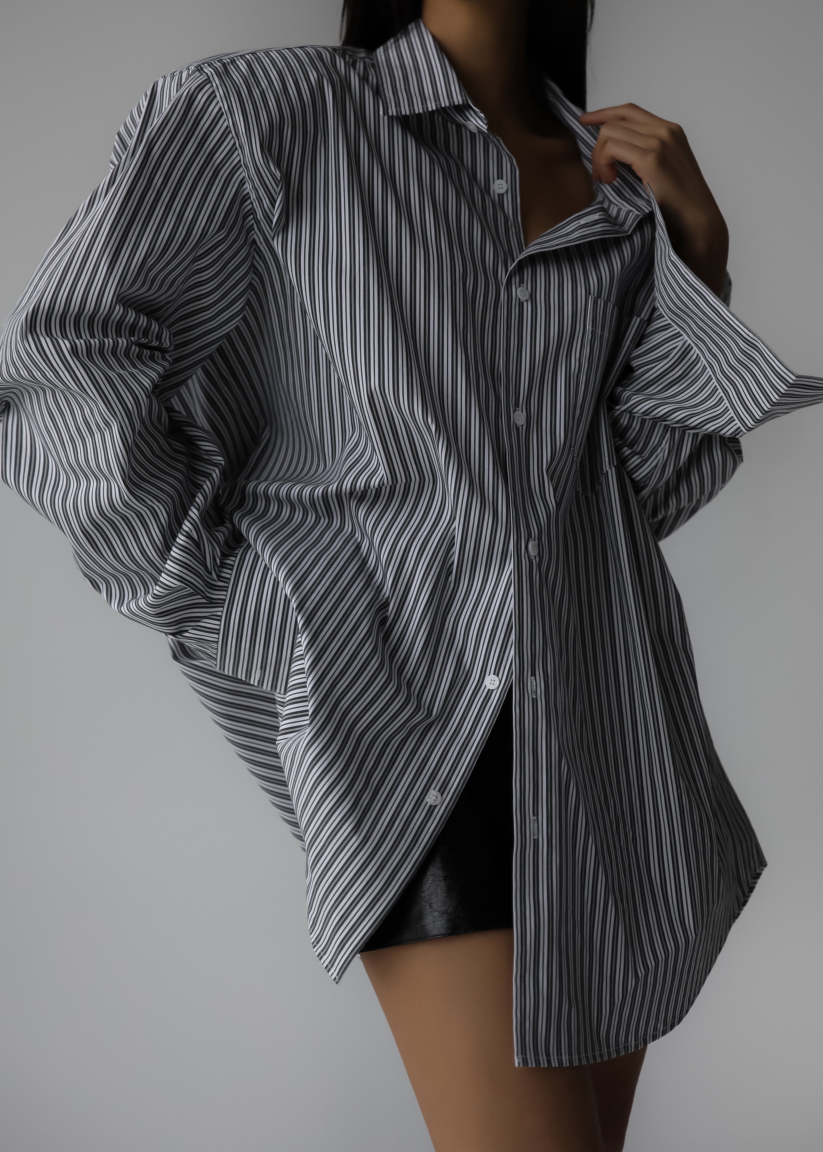 Cyrus Button Up Shirt - Black/White Stripe - 3