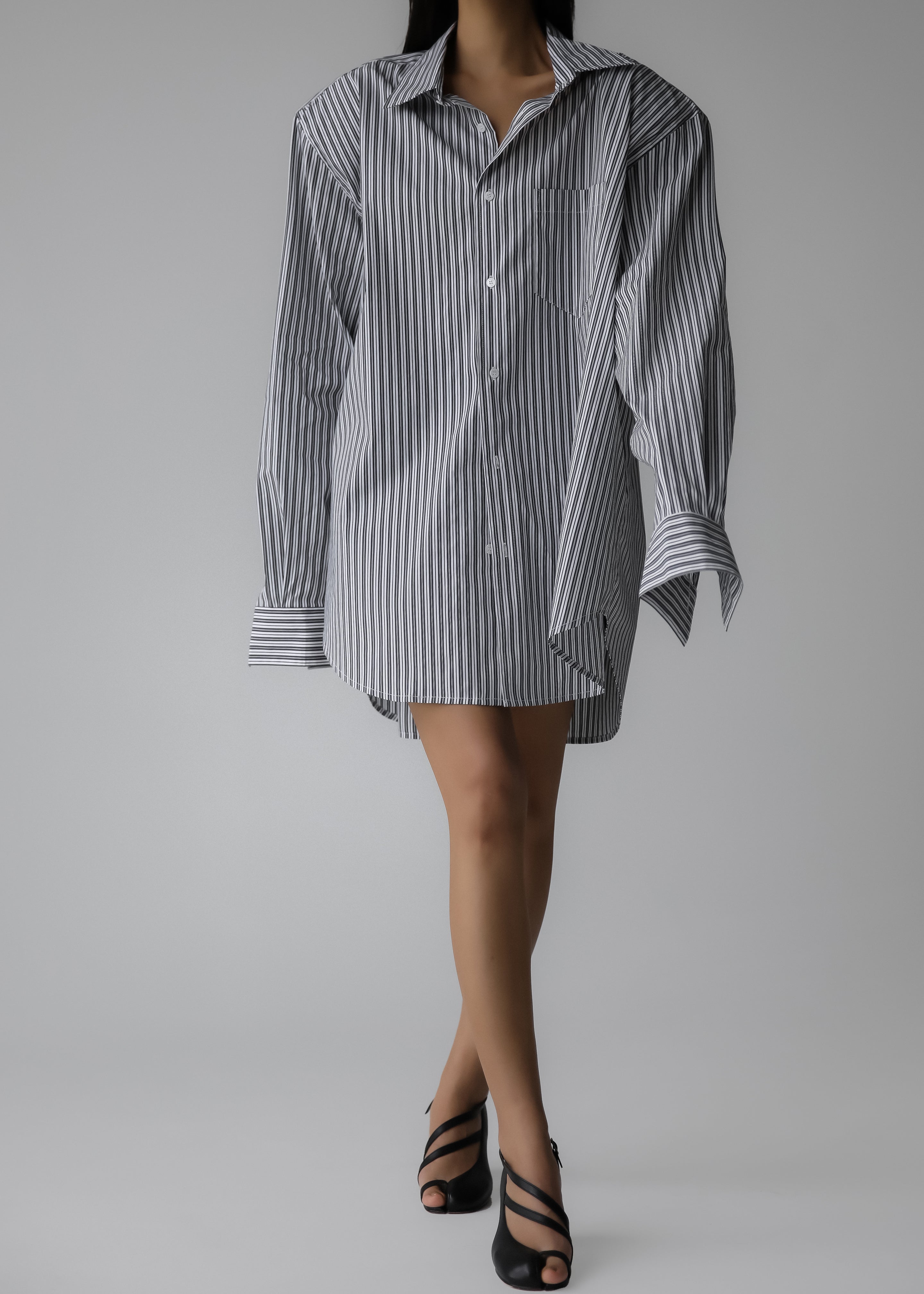 Cyrus Button Up Shirt - Black/White Stripe - 8