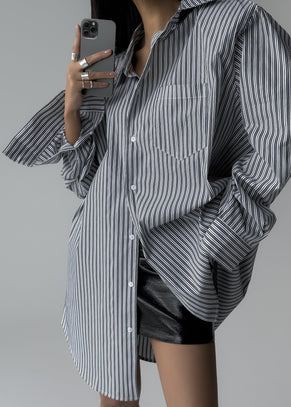 Cyrus Button Up Shirt - Black/White Stripe