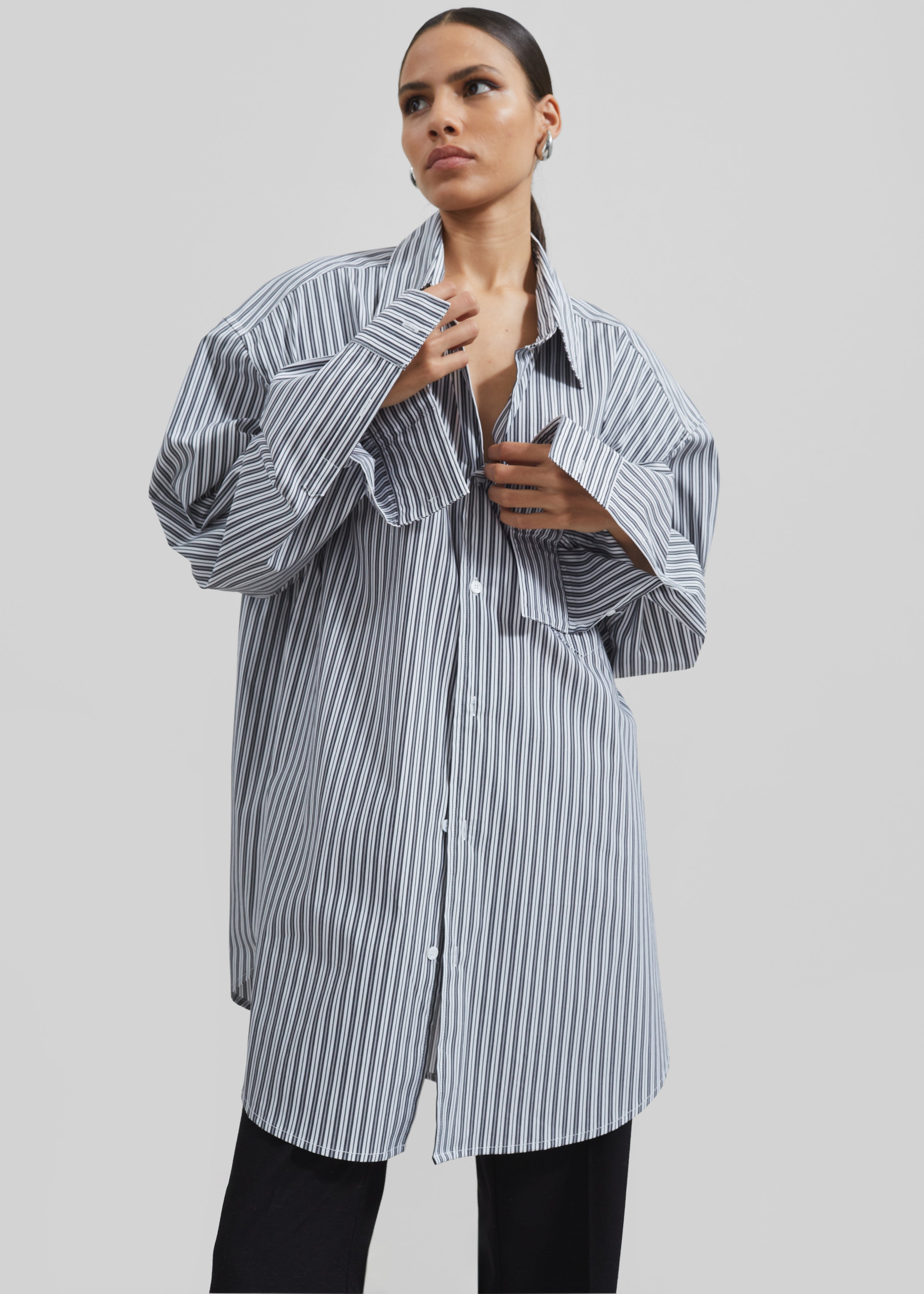 Cyrus Button Up Shirt - Black/White Stripe - 12