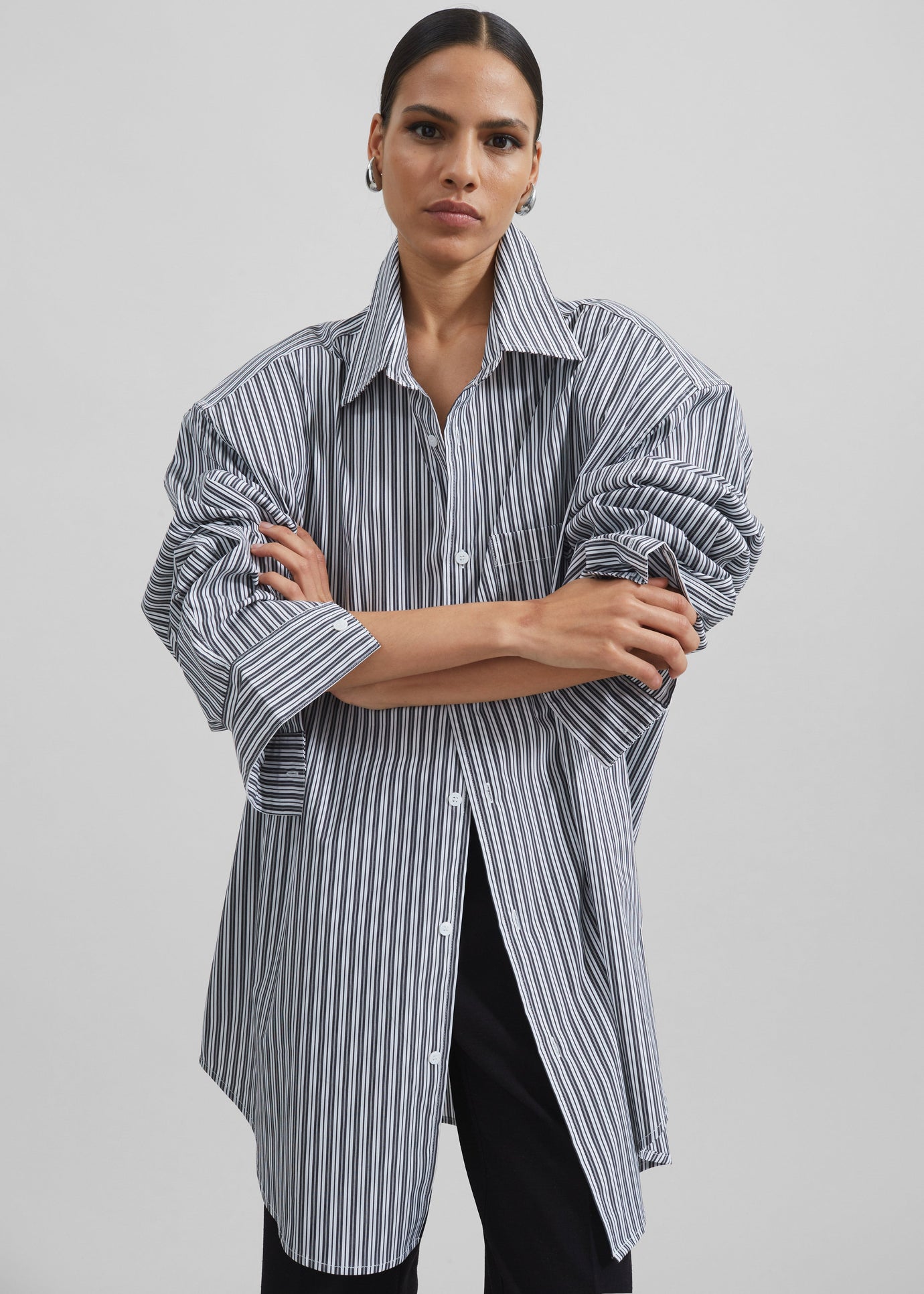 Cyrus Button Up Shirt - Black/White Stripe - 1