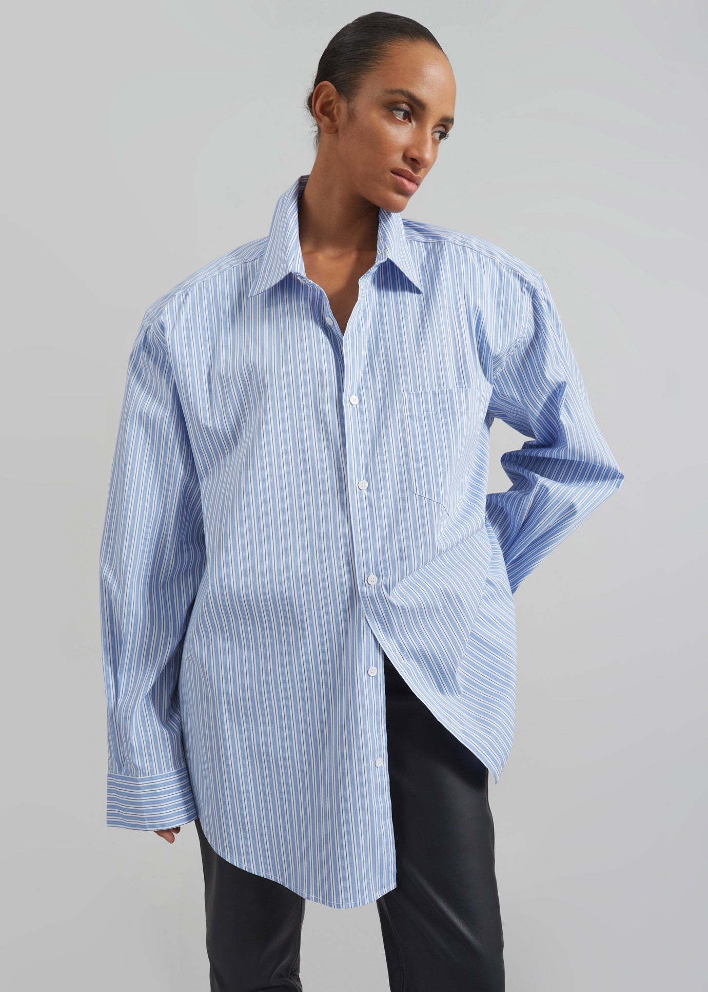 Cyrus Button Up Shirt - Blue/White Stripe - 1