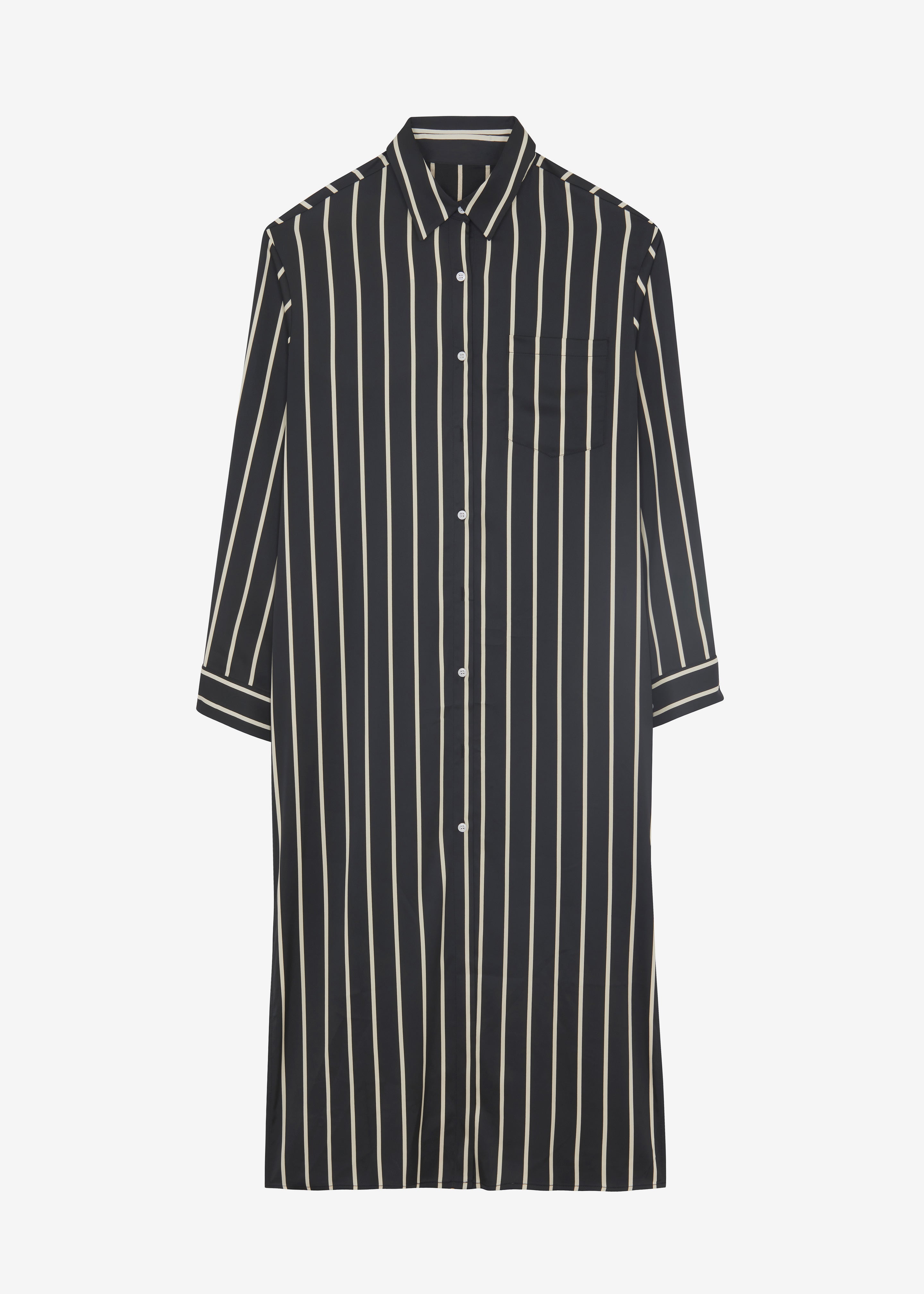 Cala Satin Shirt Dress - Beige Stripe - 8