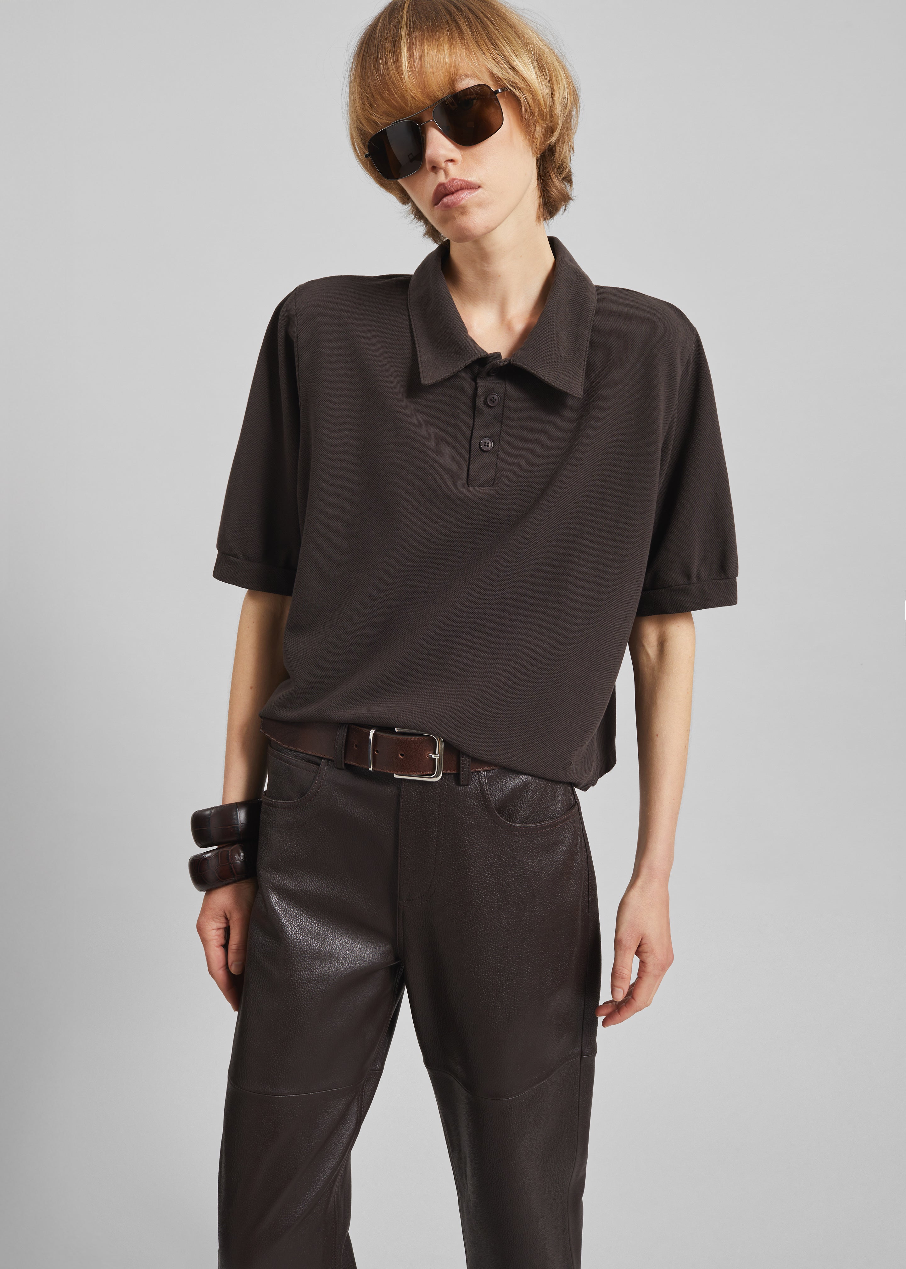 Dahlia Padded Polo - Brown - 1