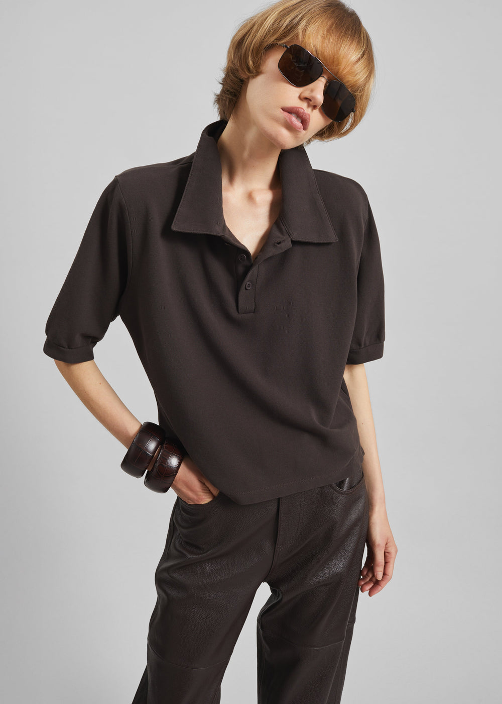 Dahlia Padded Polo - Brown - 1