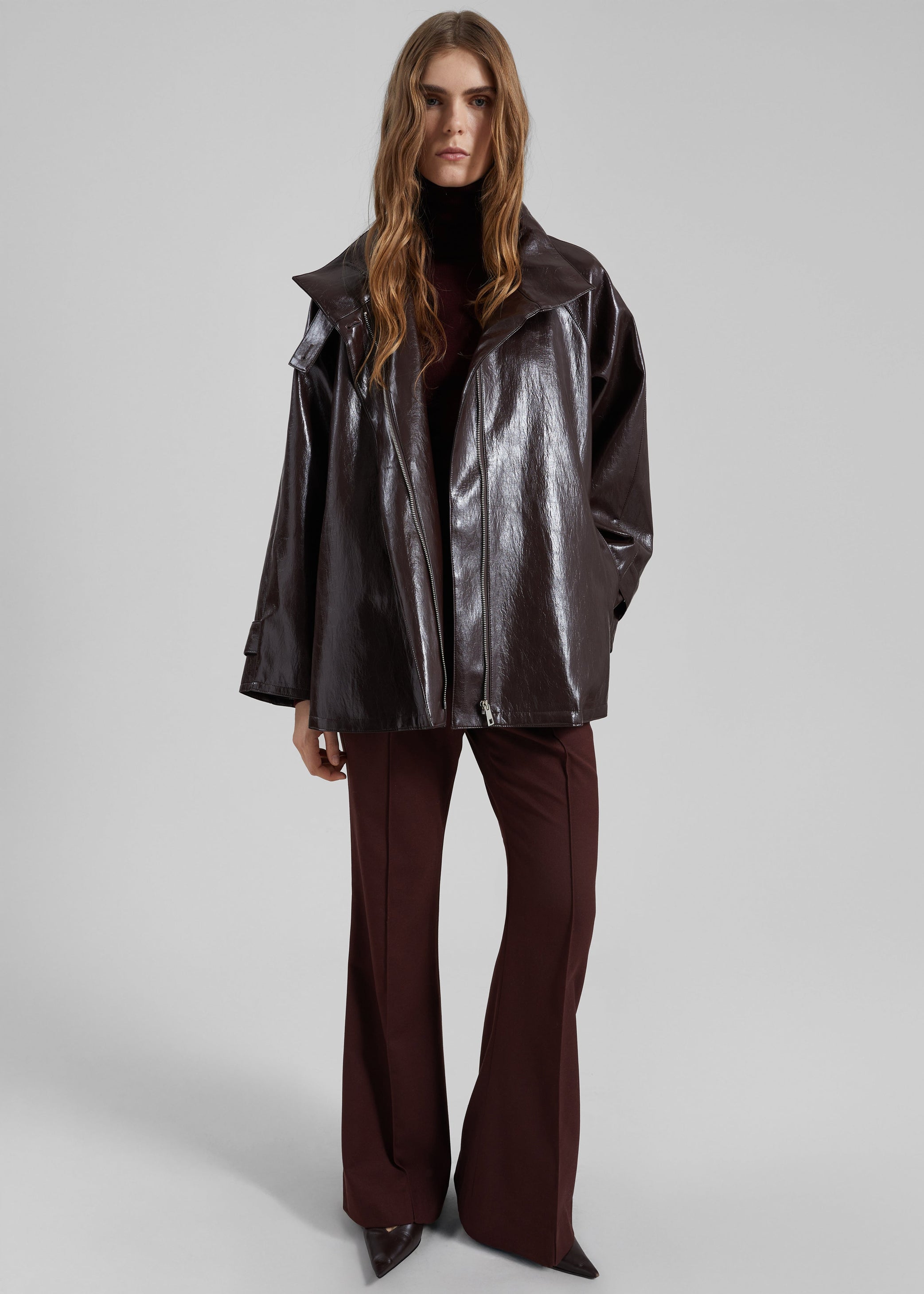 Shop the look image for Dalaro Faux Leather Swing Jacket - Burgundy