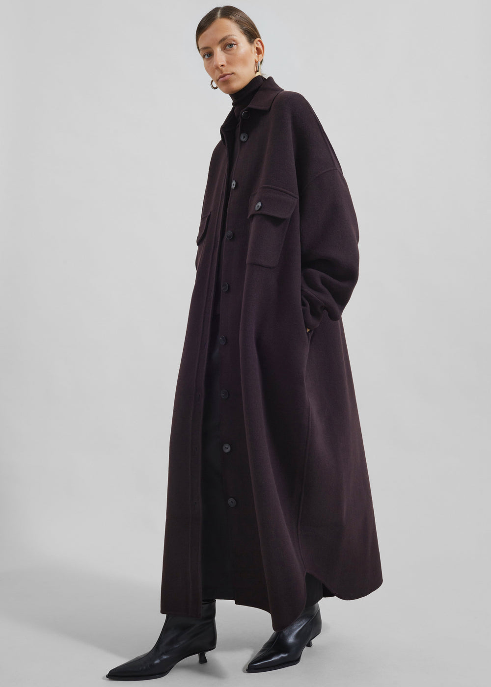 Dallas Wool Overcoat - Dark Plum - 1