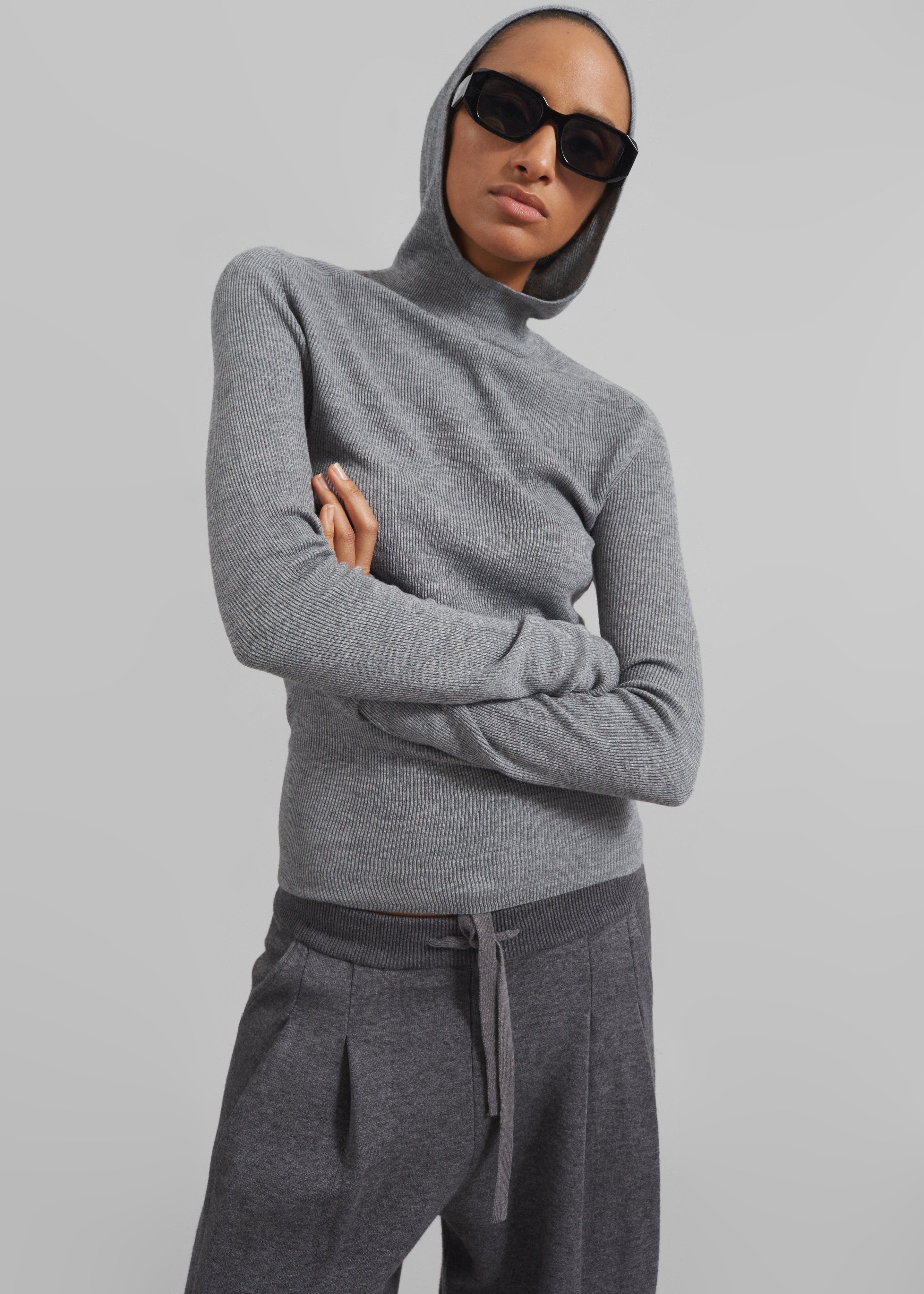 Danae Hooded Knit Top - Grey - 5