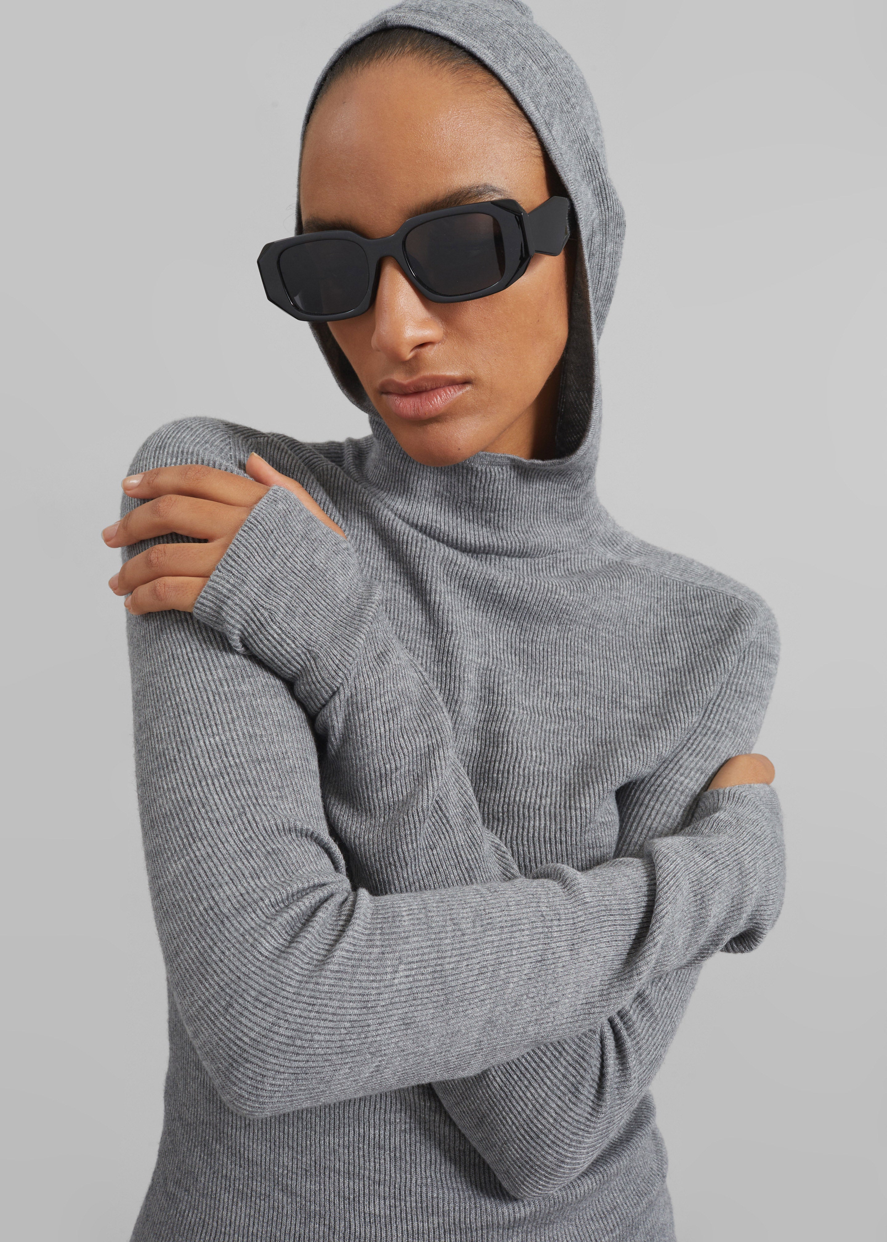 Danae Hooded Knit Top - Grey - 7