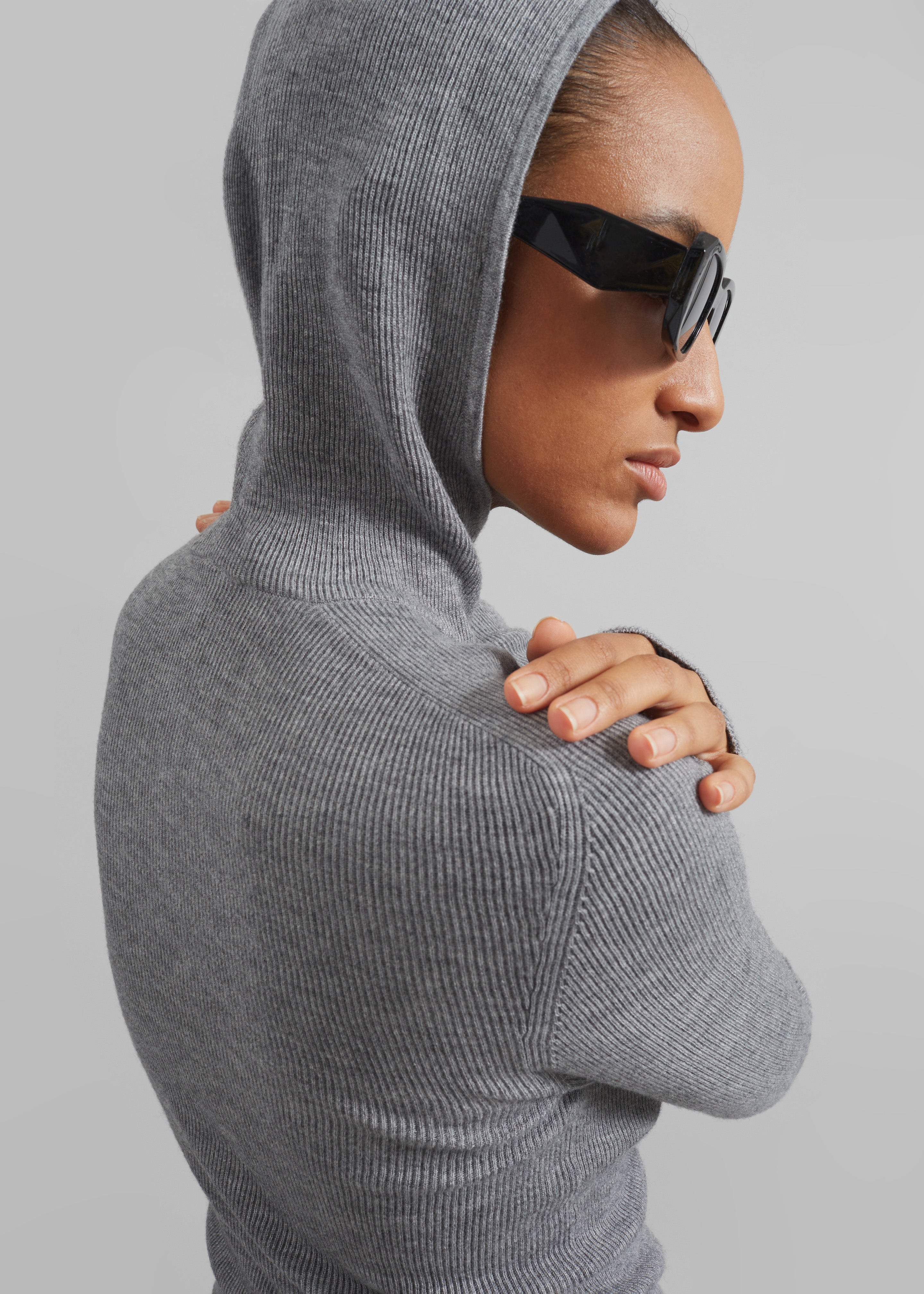 Danae Hooded Knit Top - Grey - 2