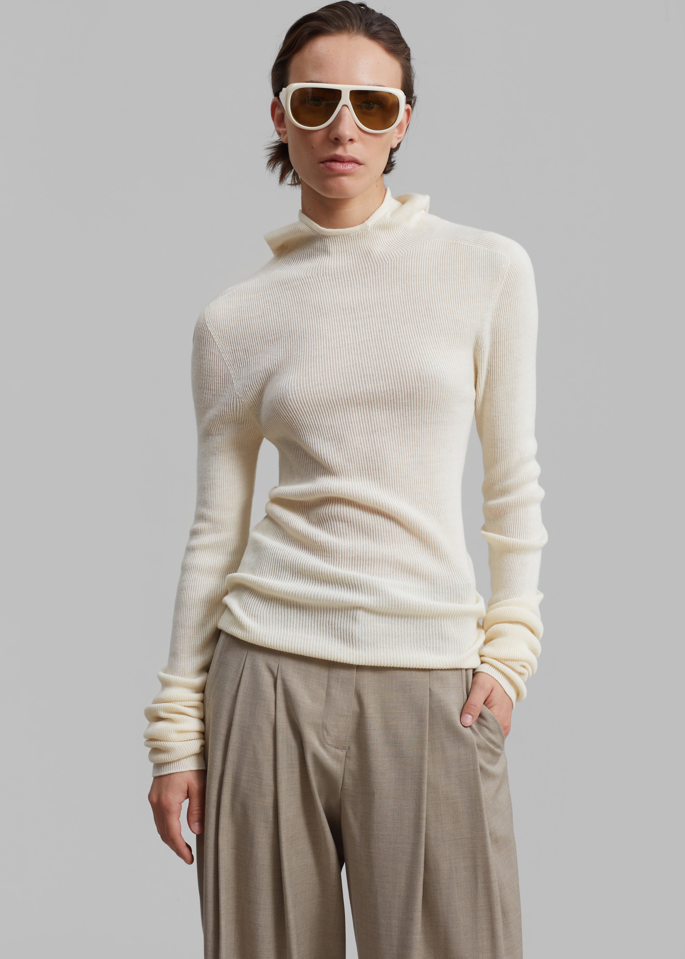 Danae Hooded Knit Top - Off White - 6