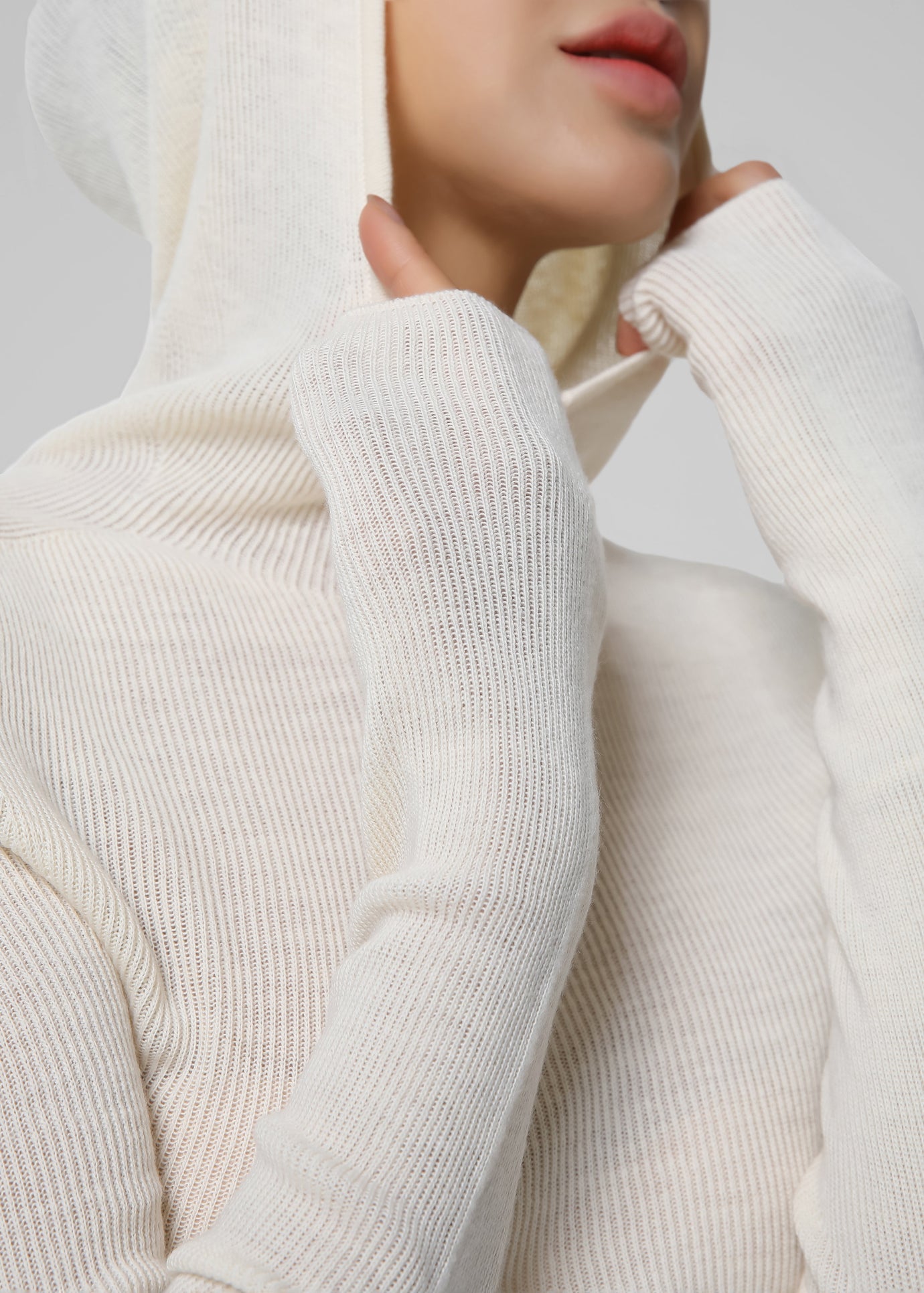 Danae Hooded Knit Top - Off White - 1