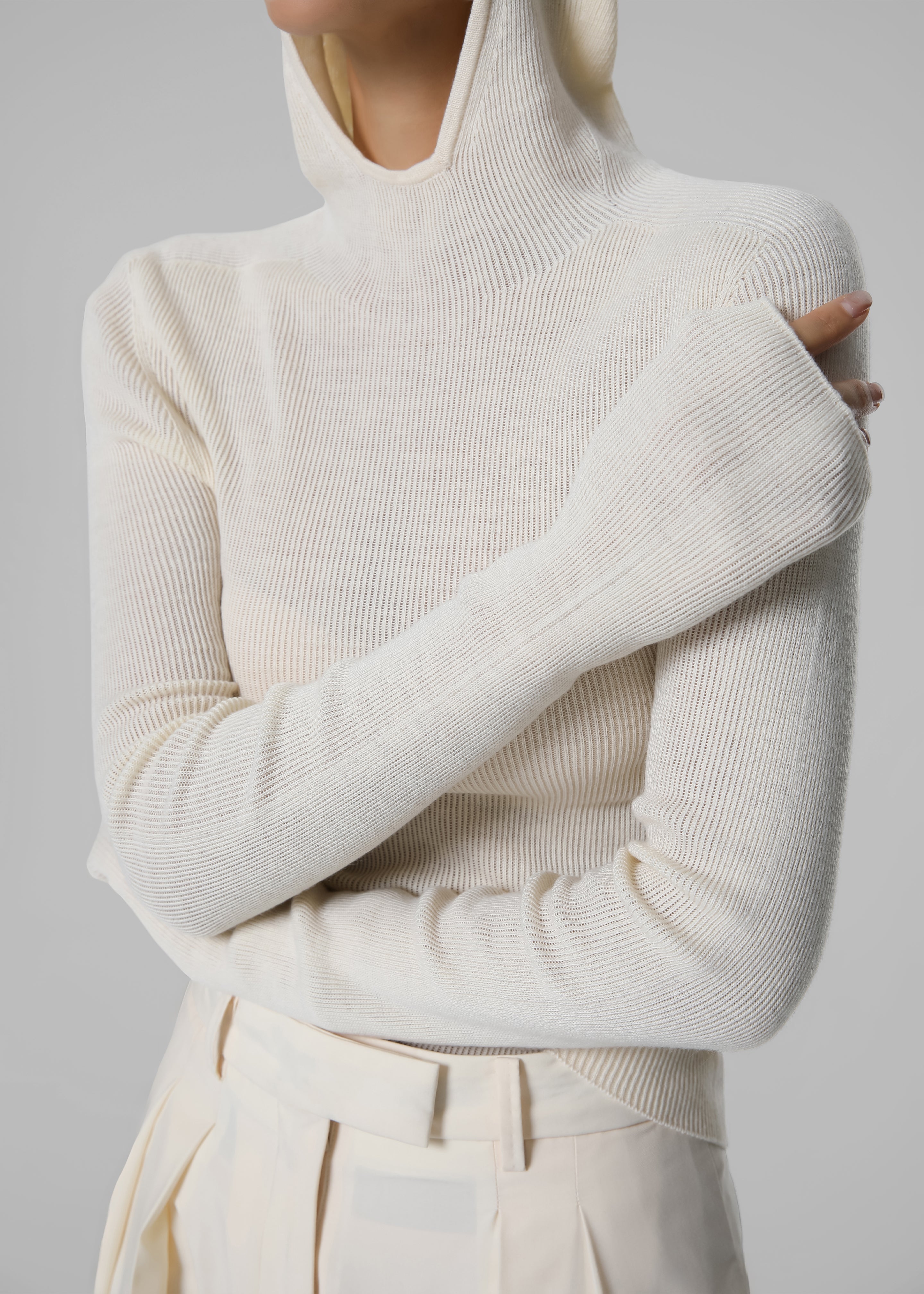 Danae Hooded Knit Top - Off White - 1