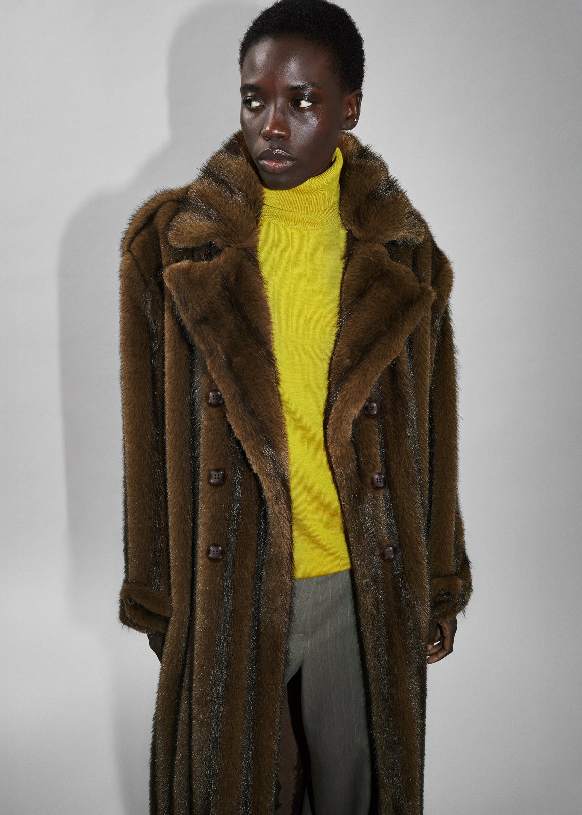 Daph Faux Fur Padded Trench Coat - Brown