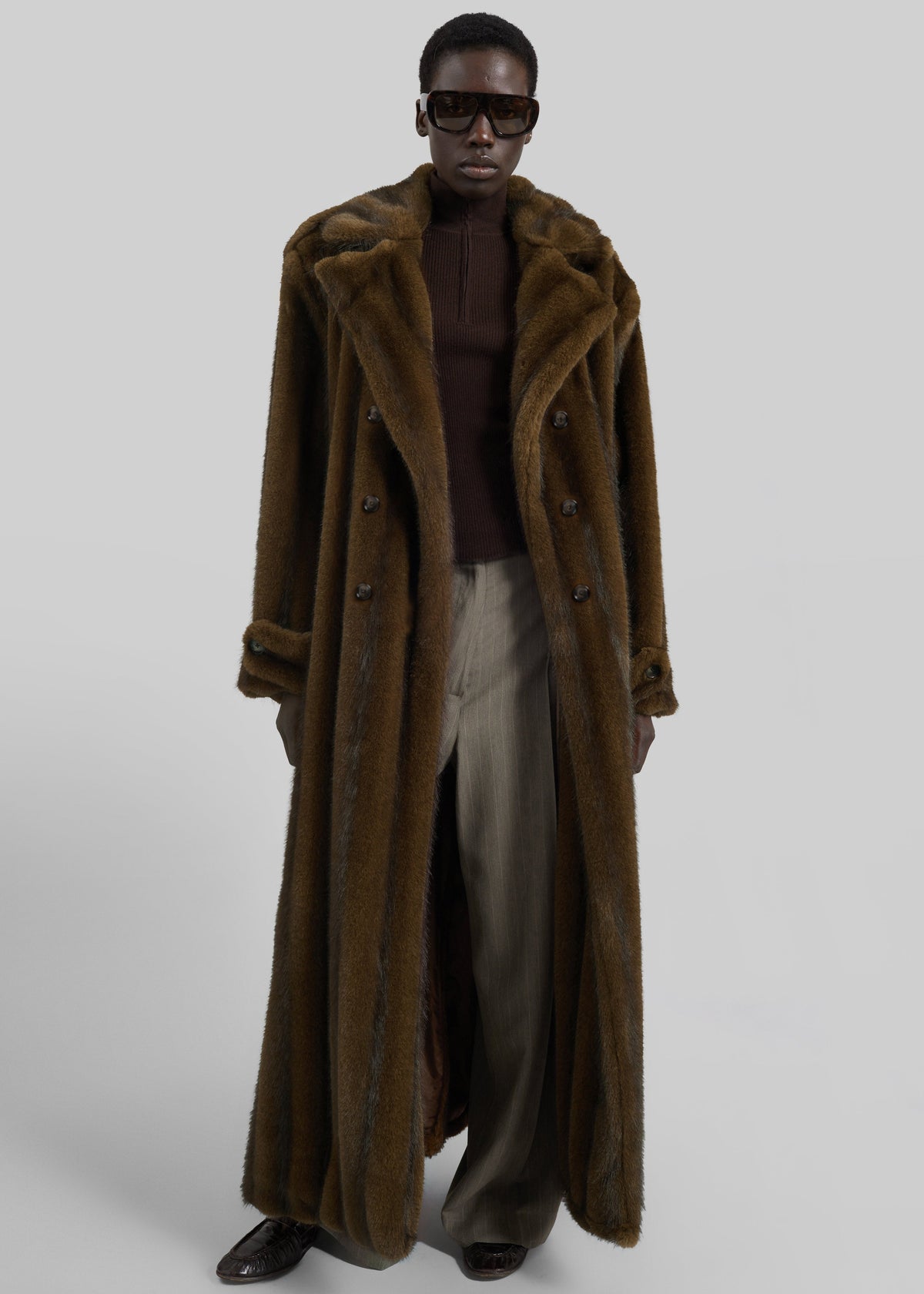 Daph Faux Fur Padded Trench Coat - Brown