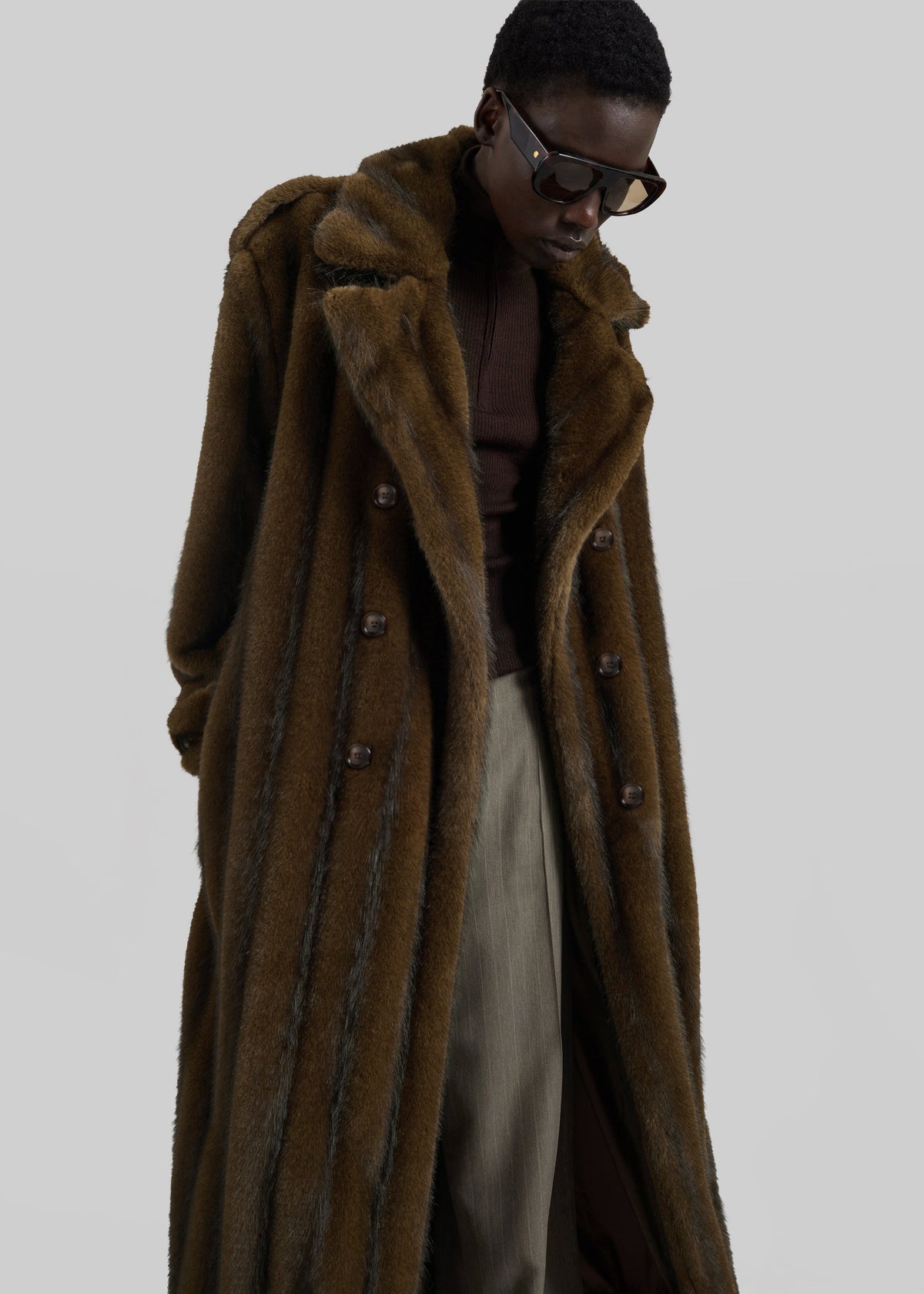 Daph Faux Fur Padded Trench Coat - Brown