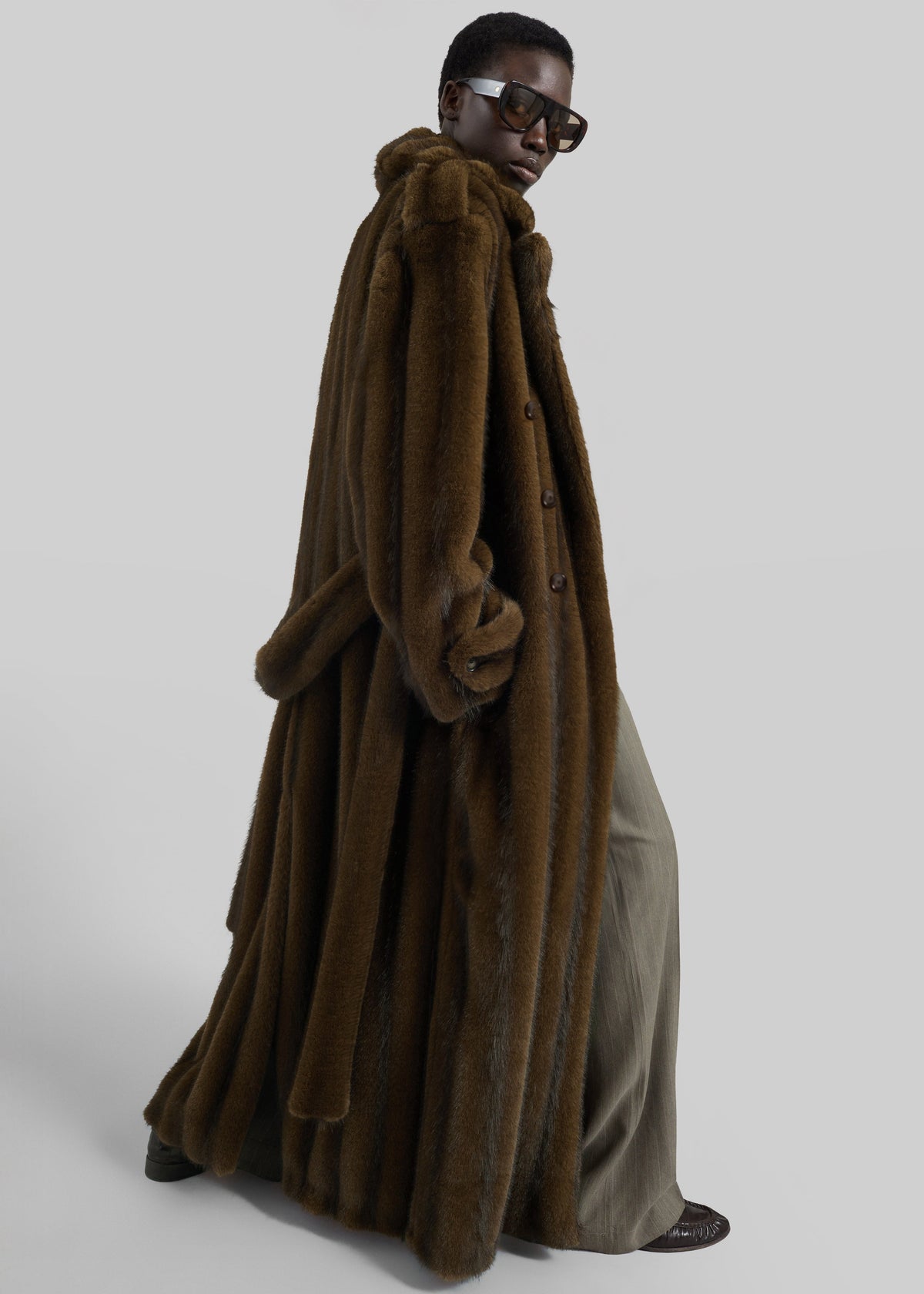 Daph Faux Fur Padded Trench Coat - Brown