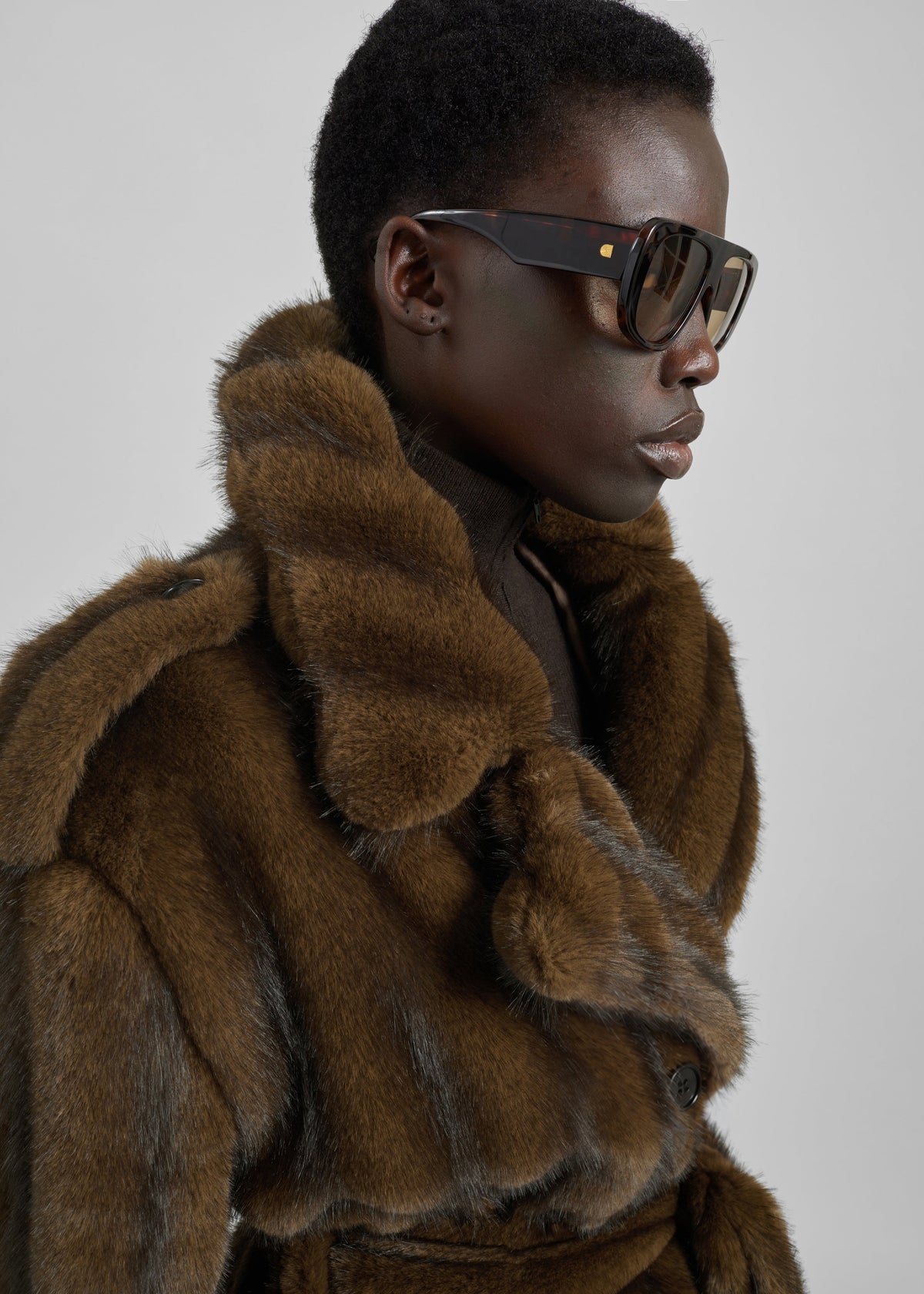 Daph Faux Fur Padded Trench Coat - Brown