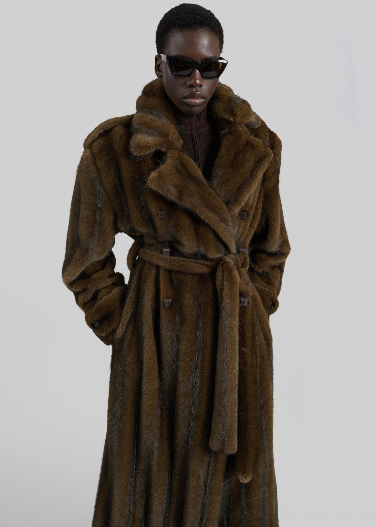 Daph Faux Fur Padded Trench Coat - Brown