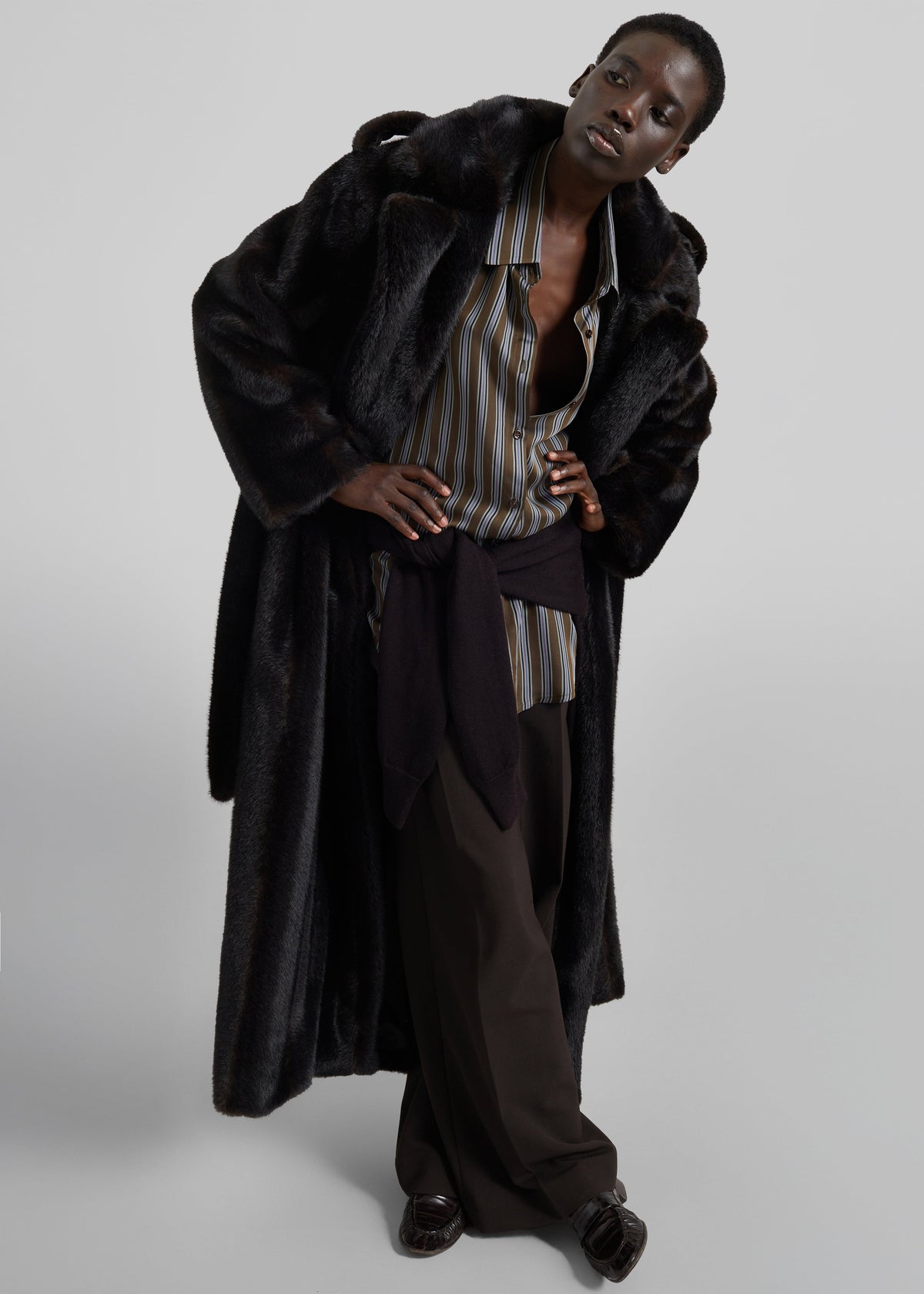 Daph Faux Fur Padded Trench Coat - Dark Brown