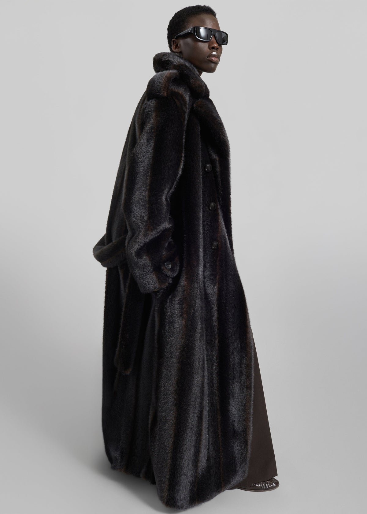 Daph Faux Fur Padded Trench Coat - Dark Brown