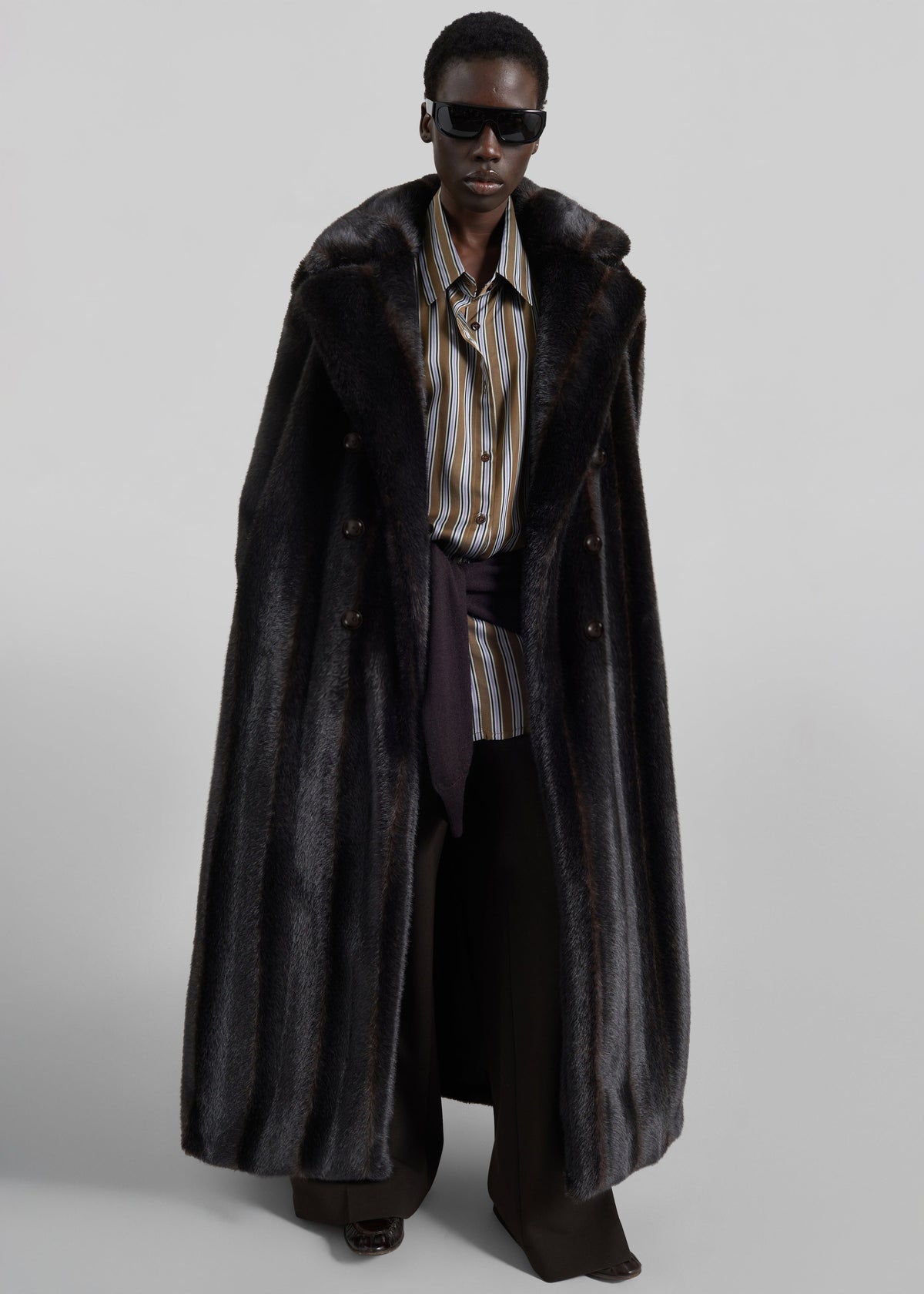 Daph Faux Fur Padded Trench Coat - Dark Brown