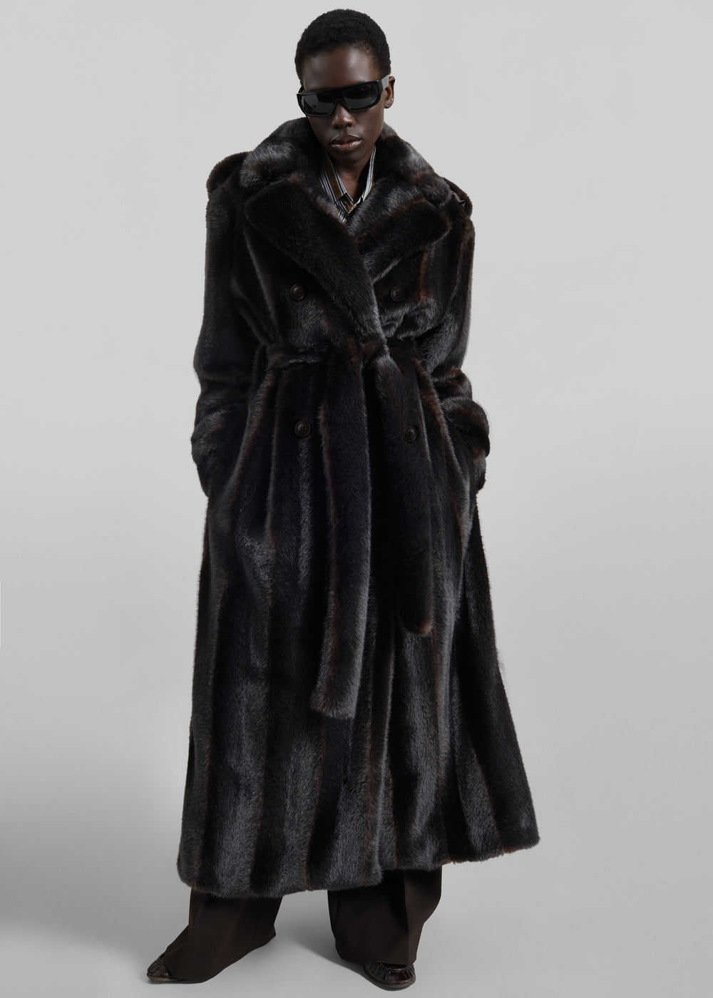 Daph Faux Fur Padded Trench Coat - Dark Brown