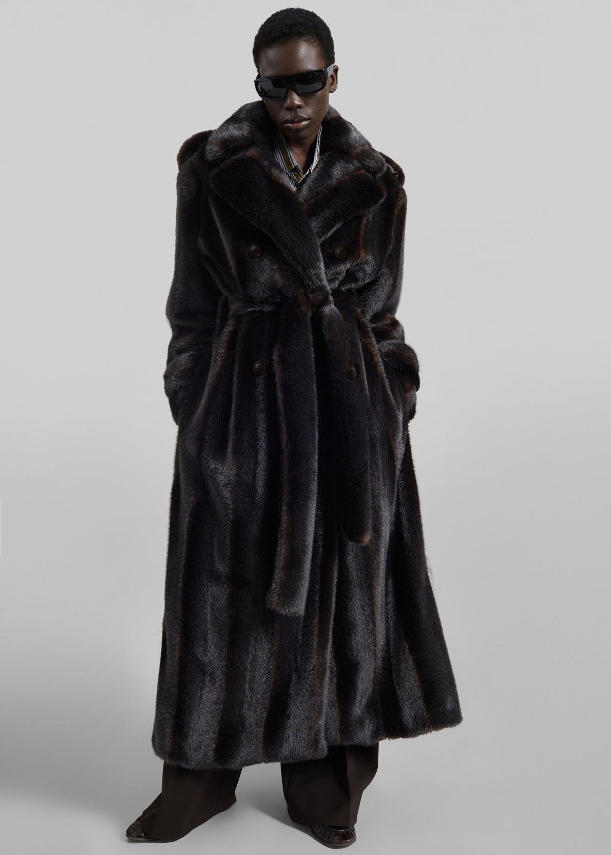 Daph Faux Fur Padded Trench Coat - Dark Brown