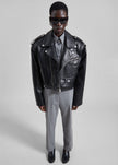 Daphne Cropped Biker Jacket - Black