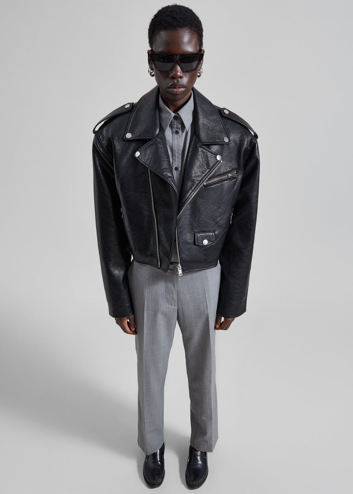 Daphne Cropped Biker Jacket - Black