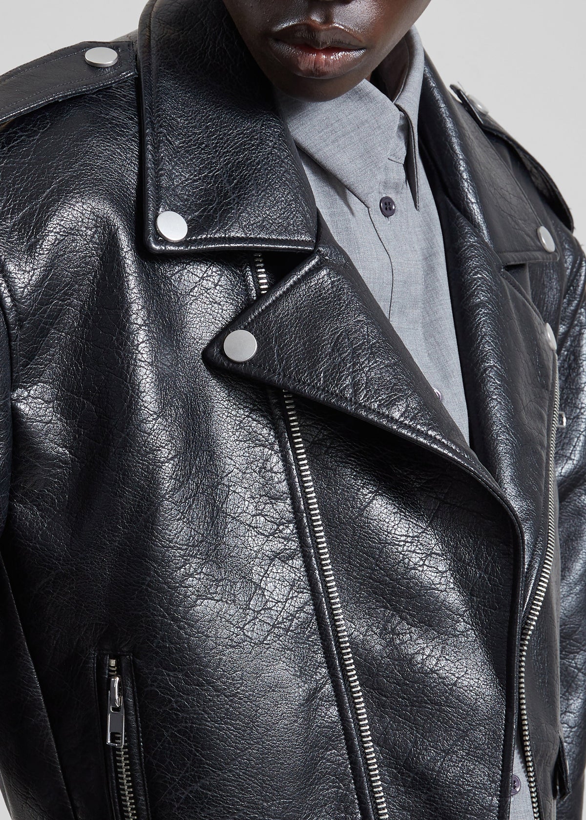 Daphne Cropped Biker Jacket - Black - 4