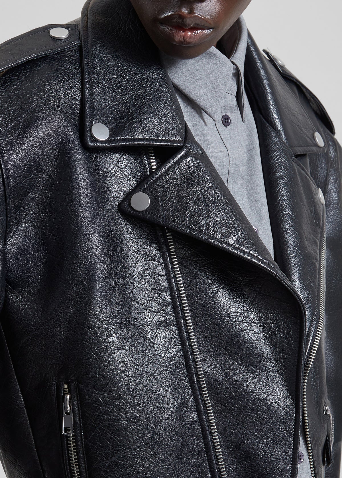 Daphne Cropped Biker Jacket - Black