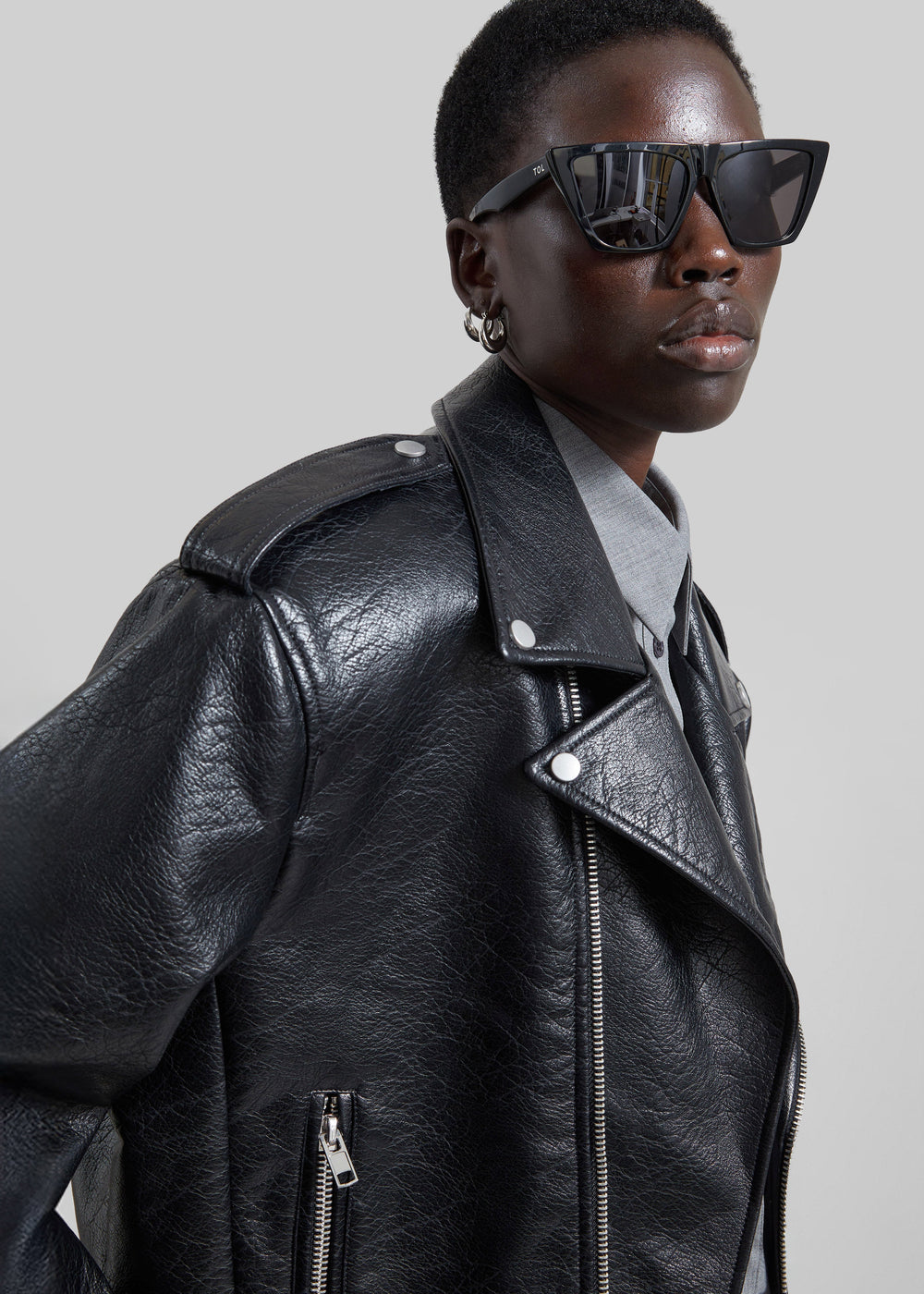 Daphne Cropped Biker Jacket - Black