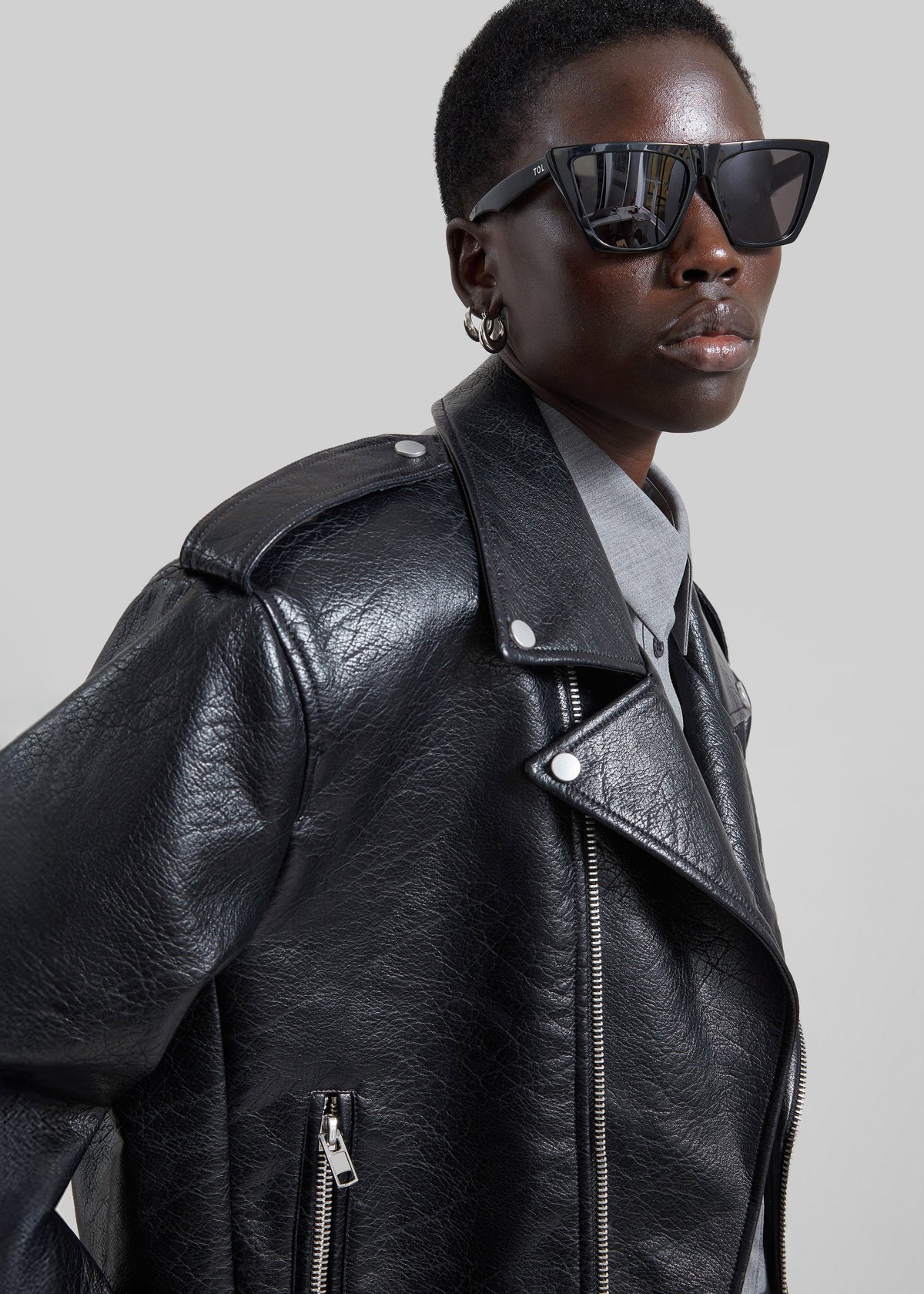 Daphne Cropped Biker Jacket - Black - 3