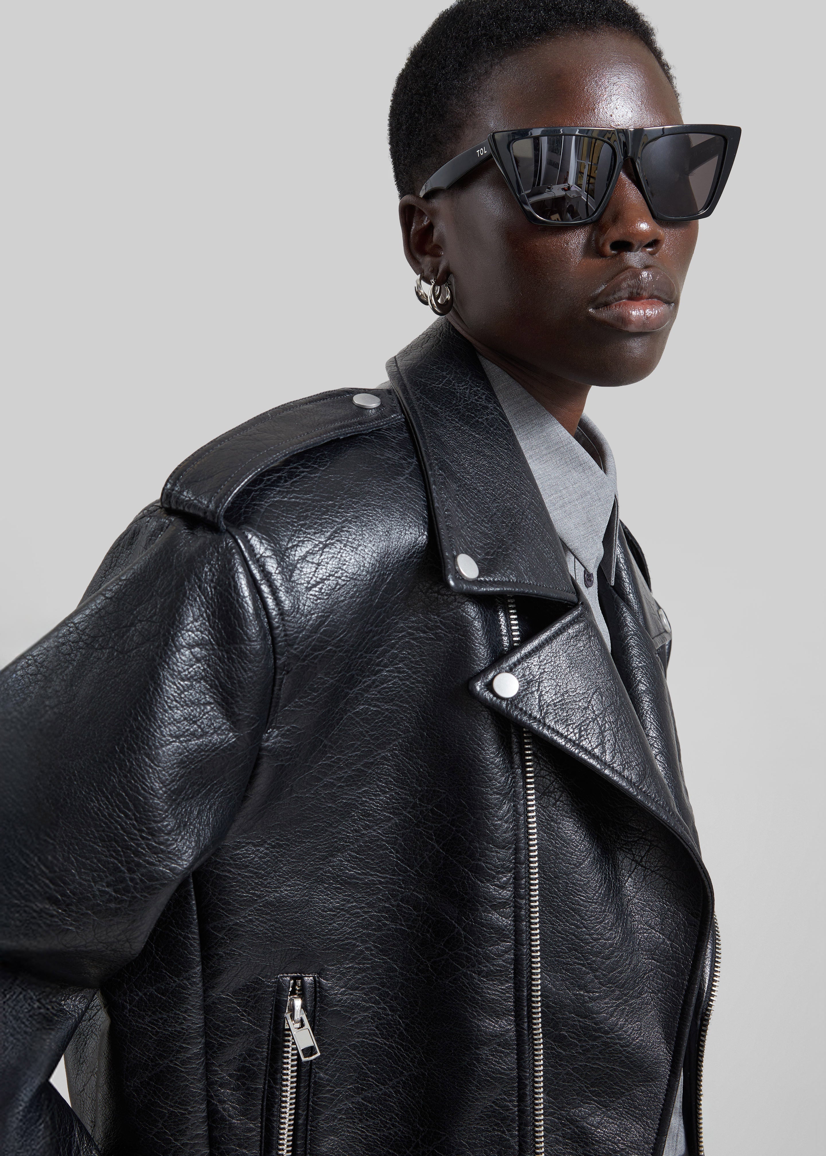 Daphne Cropped Biker Jacket - Black - 3