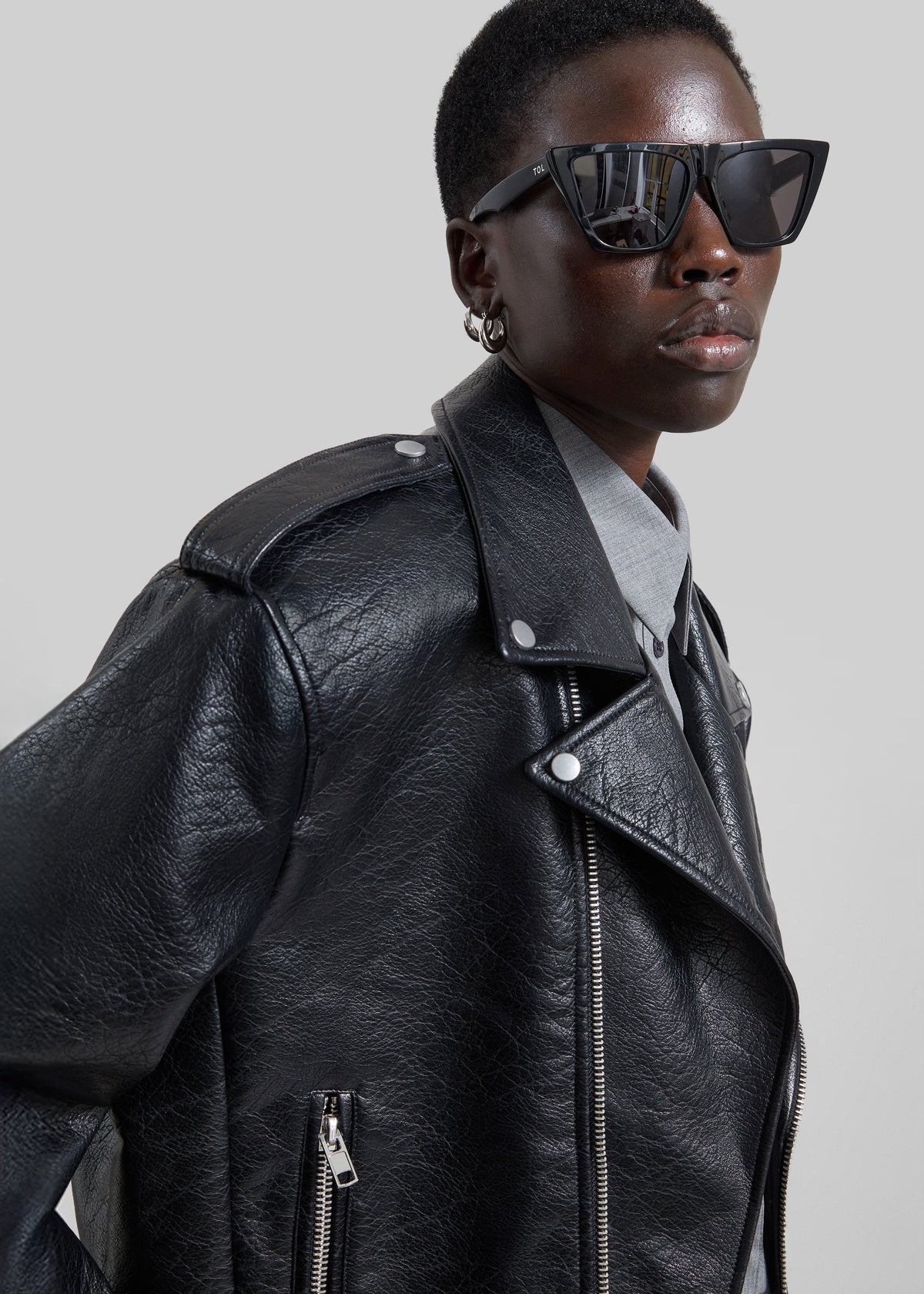 Daphne Cropped Biker Jacket - Black