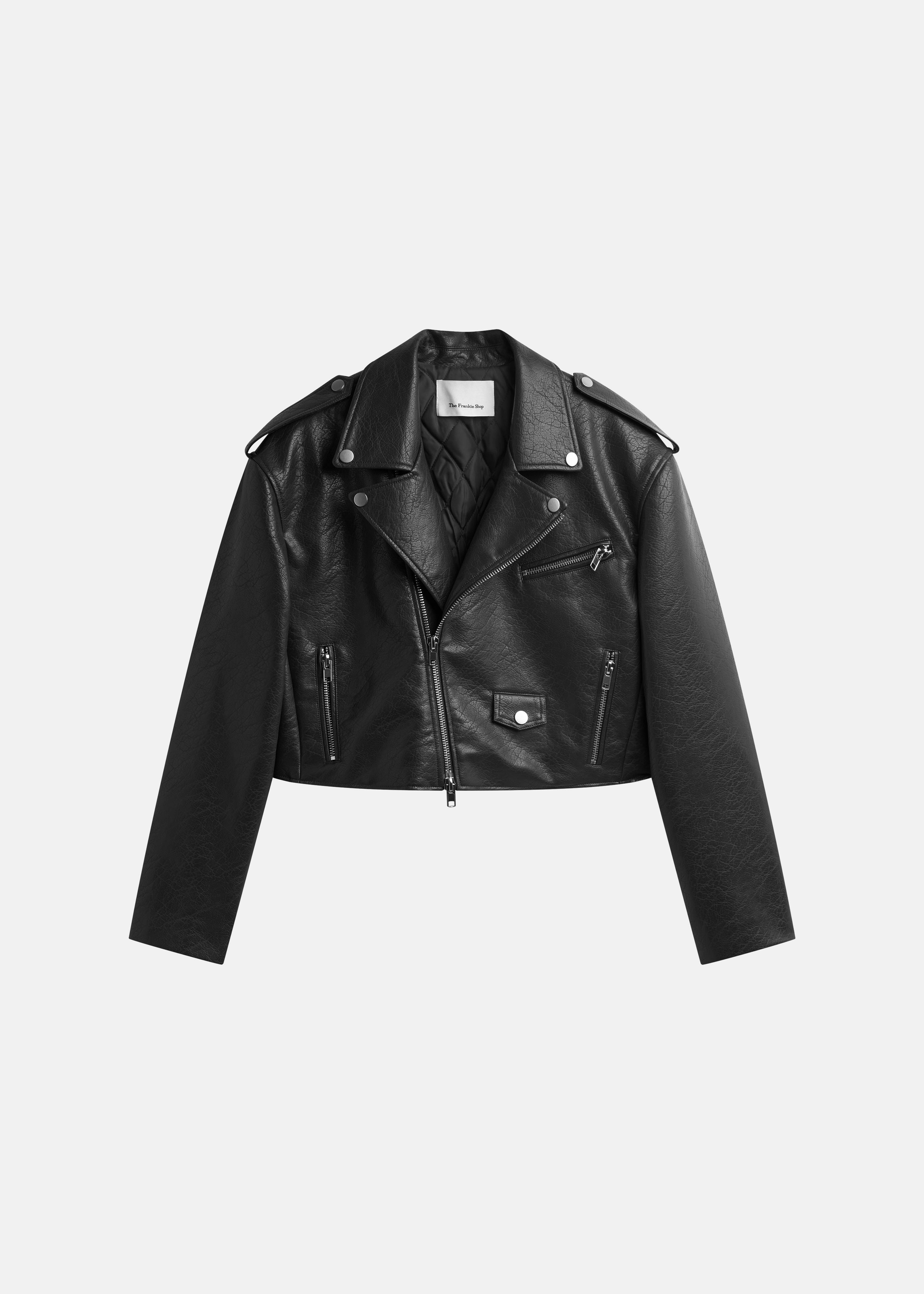 Daphne Cropped Biker Jacket - Black - 7