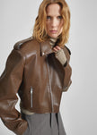 Daphne Cropped Biker Jacket - Brown