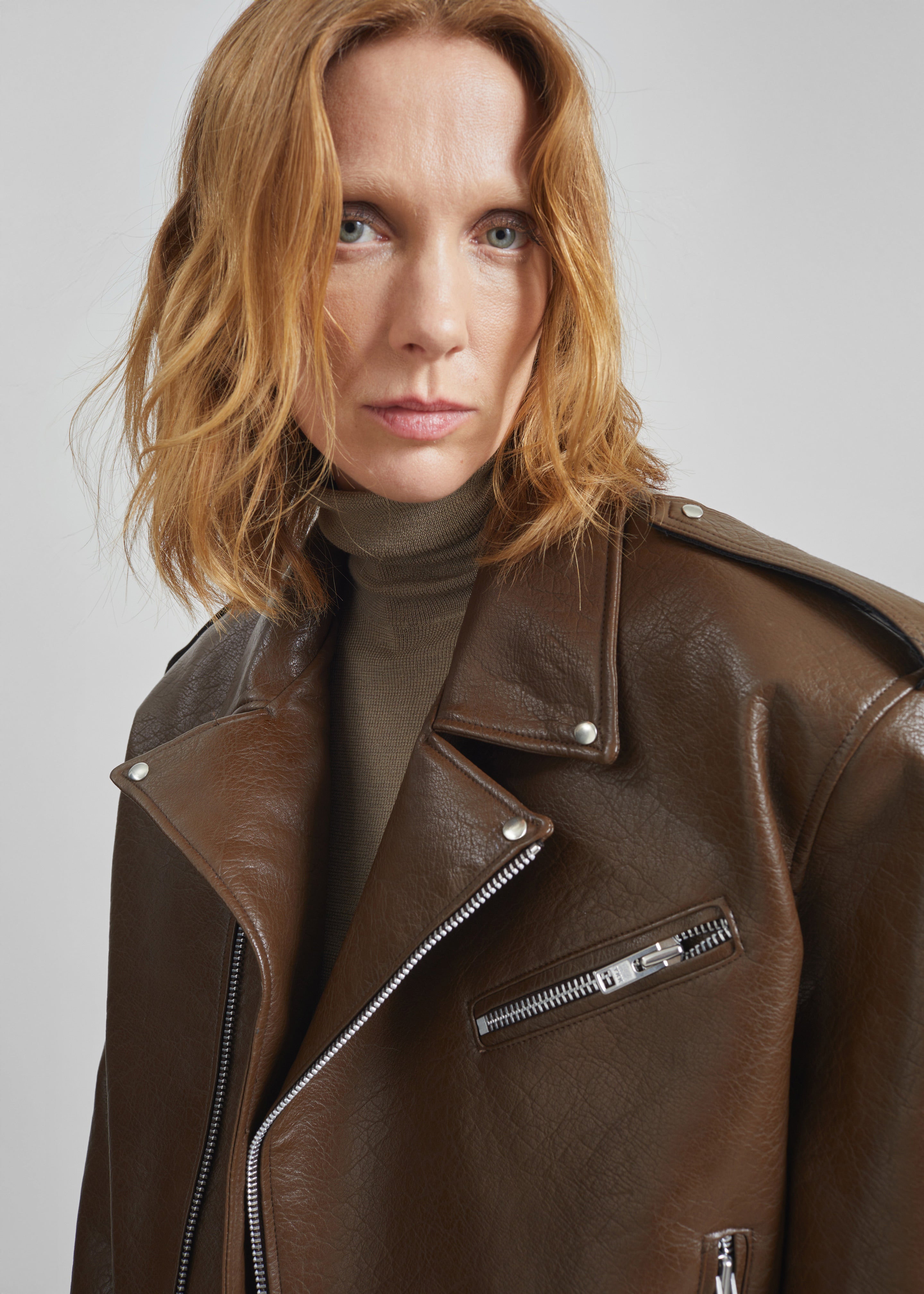 Daphne Cropped Biker Jacket - Brown