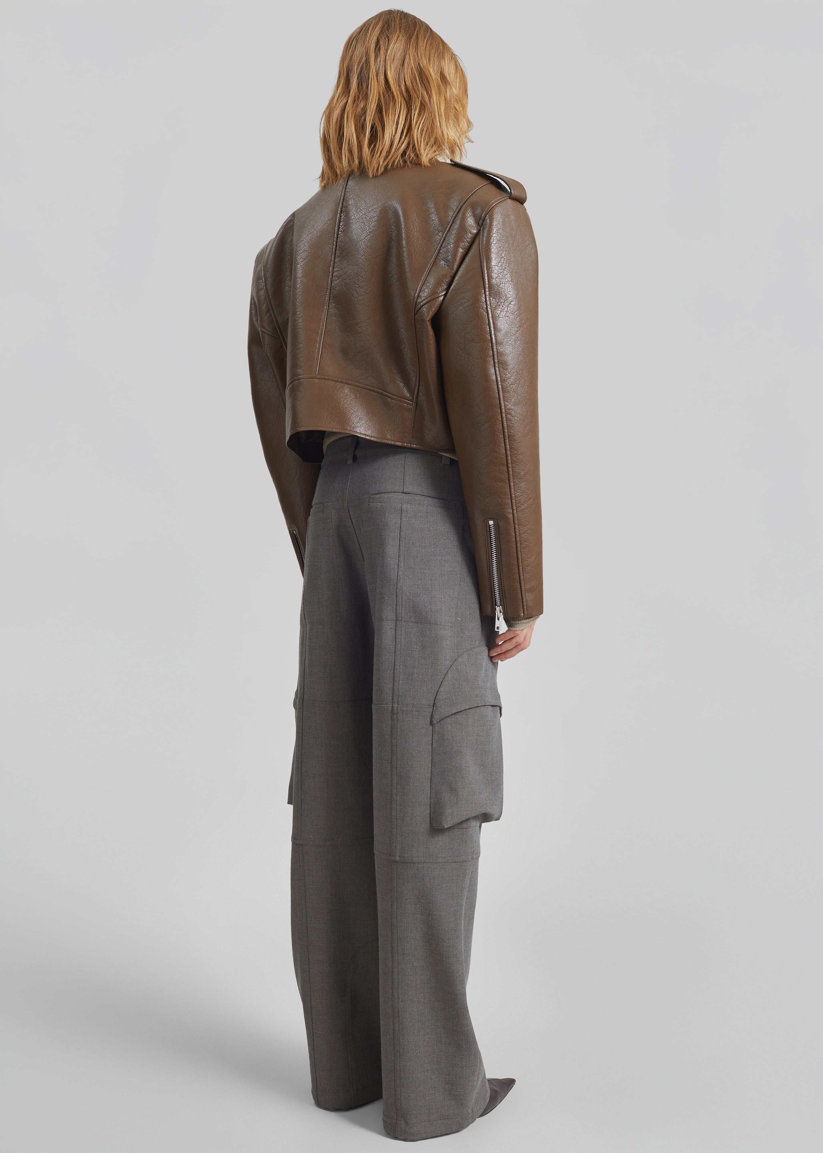 Daphne Cropped Biker Jacket - Brown